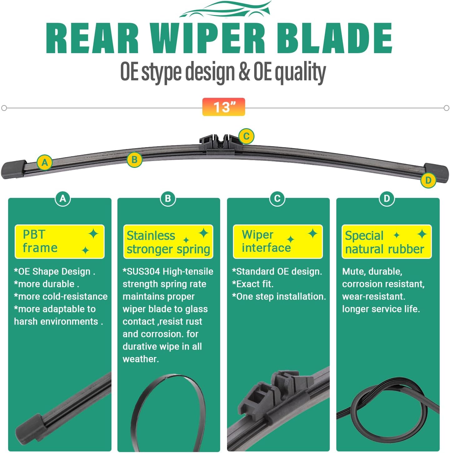 26" 20" 13" Windshield Wiper Blades Replacement for 2011 2012 2013 2014 2015 2016 2017 BMW X3 Premium All Weather Front Rear Wipers Set - OEM Quality (Pack of 3)