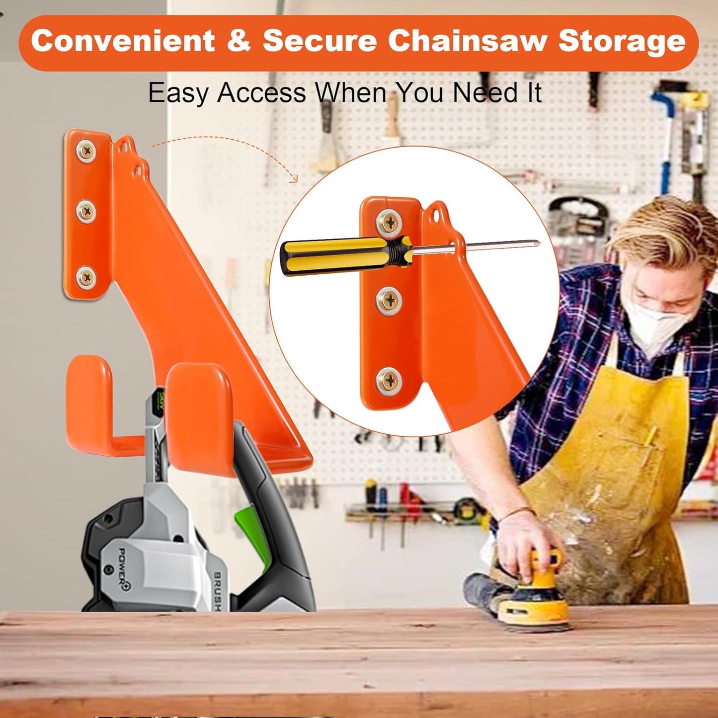 Chainsaw Hanger,1 Pack Durable Chainsaw Holder, Heavy Duty Wall Mount Hanger, Chainsaw Storage Rack for Garage & Shed, Anti-Scratch Organizer for Garage Organization