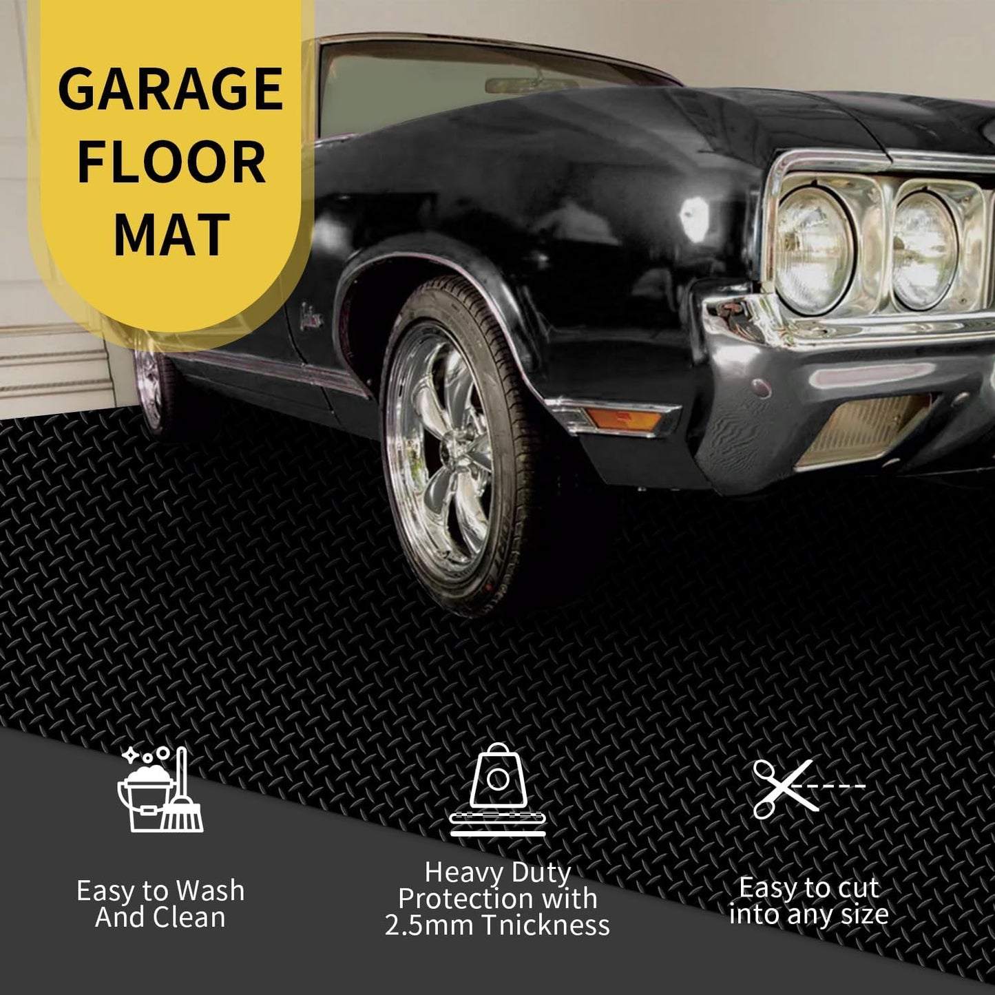 Premium Garage Floor Mat, Commercial Grade Heavy Duty Parking Mat for Garage Floor, Golf Cart Parking, Water/Stain Resistant Floor Runner (Black Diamond, 4 x 13 Feet)