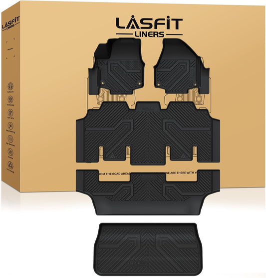 LASFIT Floor Mats&Cargo Mat Fit for Chrysler Pacificar 2017-2025 7-Seater(Not Hybrid)/Chrysler Voyager 2020-2025, All Weather TPE Fit Floor Liner for Pacifica & Voyager 3 Row Car Mats&Cargo Liner