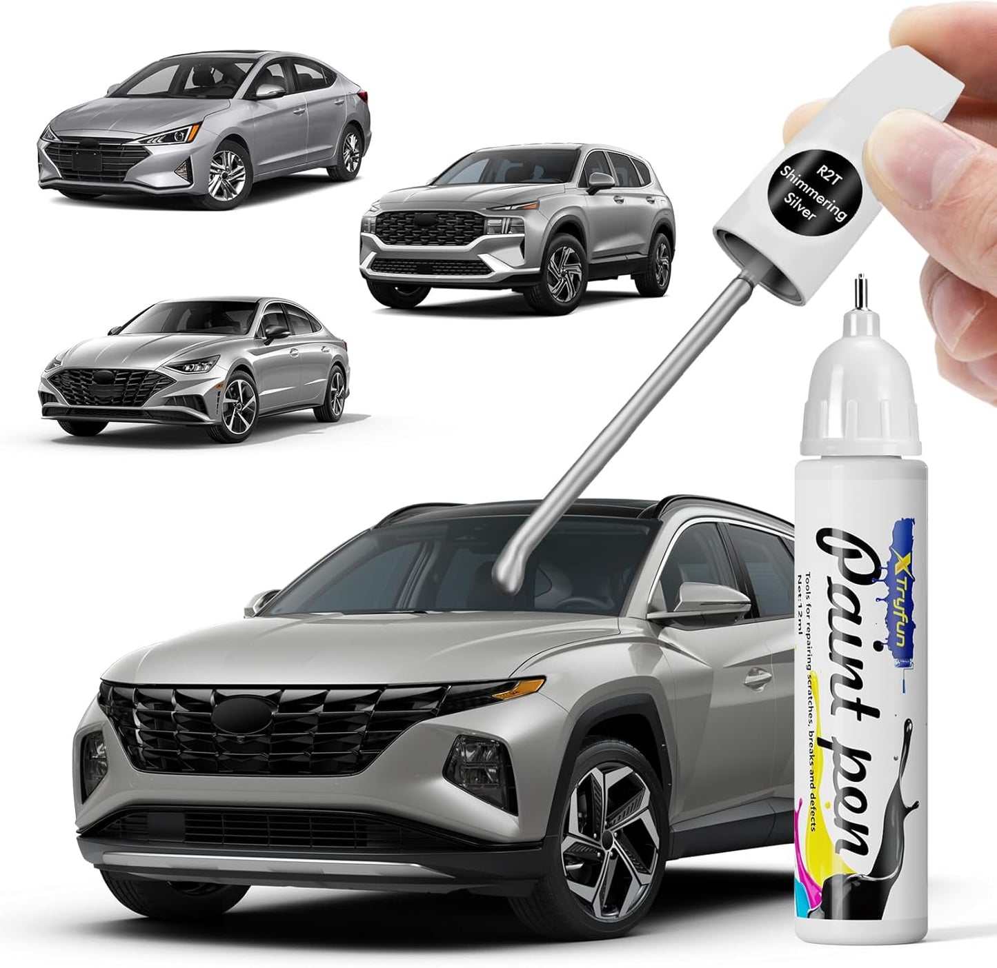 Shimmering Silver (R2T) Touch Up Paint Compatible with Hyundai, DIY Car Paint Scratch Repair, Automotive Paints, Quick & Easy Fix Scratch Repair for Tucson/Elantra/Santa Fe/Sonata/Venue/Nexo