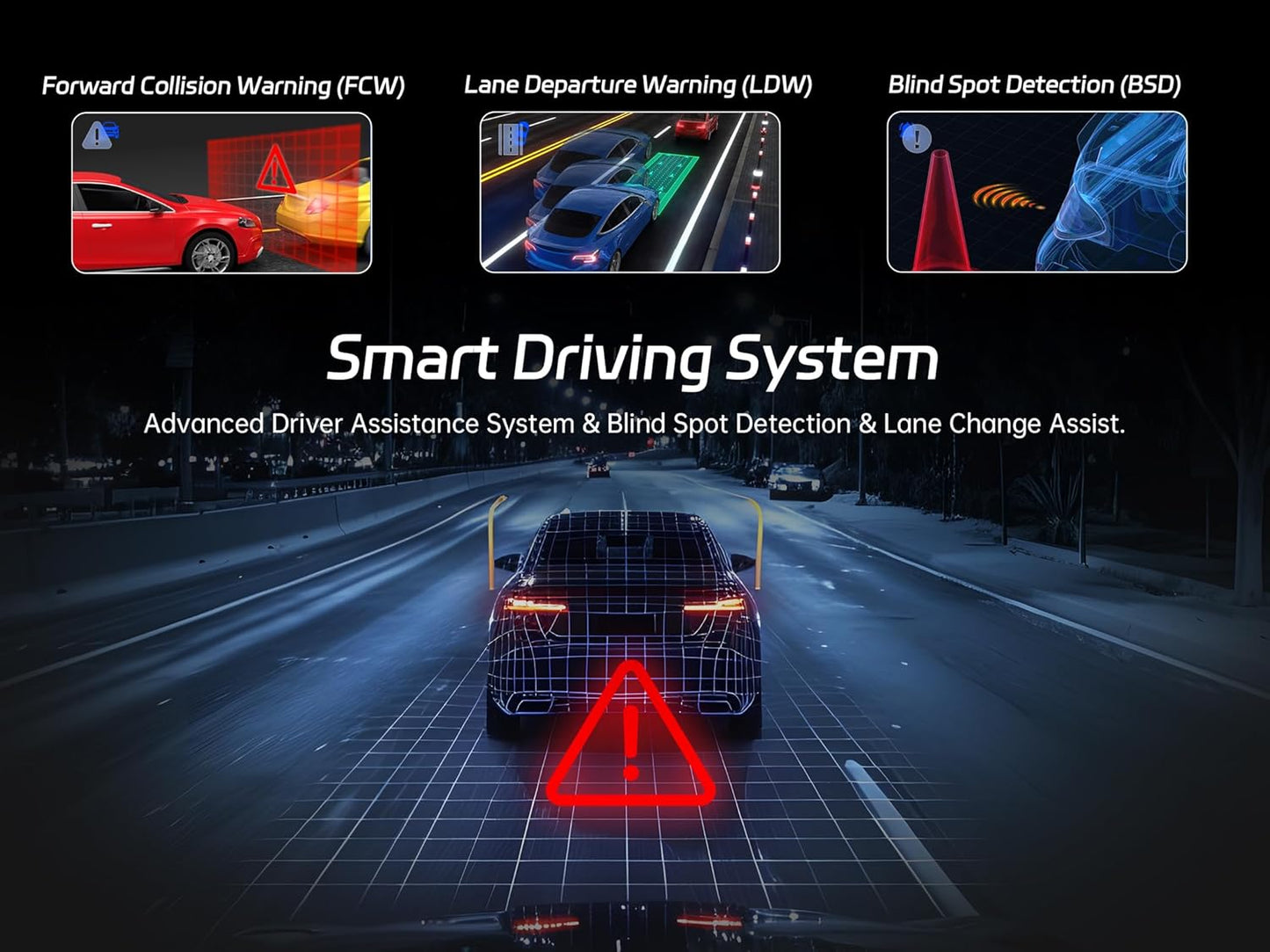 Pelsee 4K 3 Channel Dash Cam Front and Rear Inside, Dash Camera for Cars, 4K+1080P+1080P Dashcam with APP & WiFi, 64GB Card Included, Smart Driving System ADAS DMS, 24H Parking Mode,G-Sensor,256GB Max