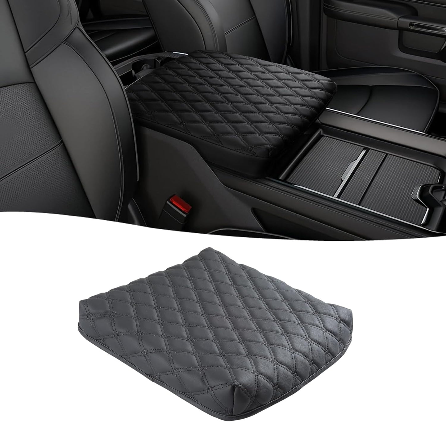 GIANT PANDA Custom Fit Center Console Cover for Dodge RAM 1500,2500,3500,2013-2023 with Bucket Console- Waterproof Faux Leather Armrest Center Cover - Full Protection-Black