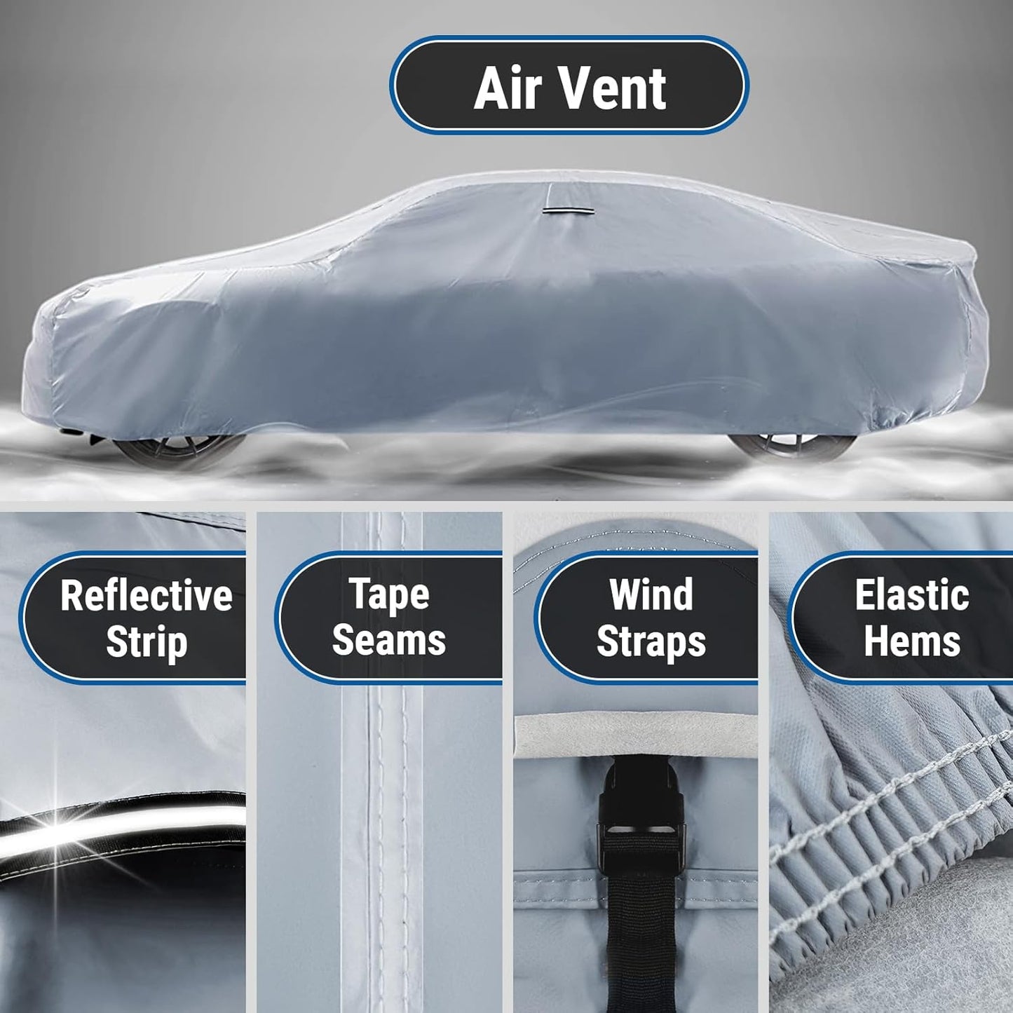 iCarCover Custom Car Cover for Pontiac Lemans Wagon (1978-1981) Waterproof All-Weather Rain Snow UV Sun Protector Full Exterior Indoor Outdoor Car Cover (Stripe - Gray/Black)