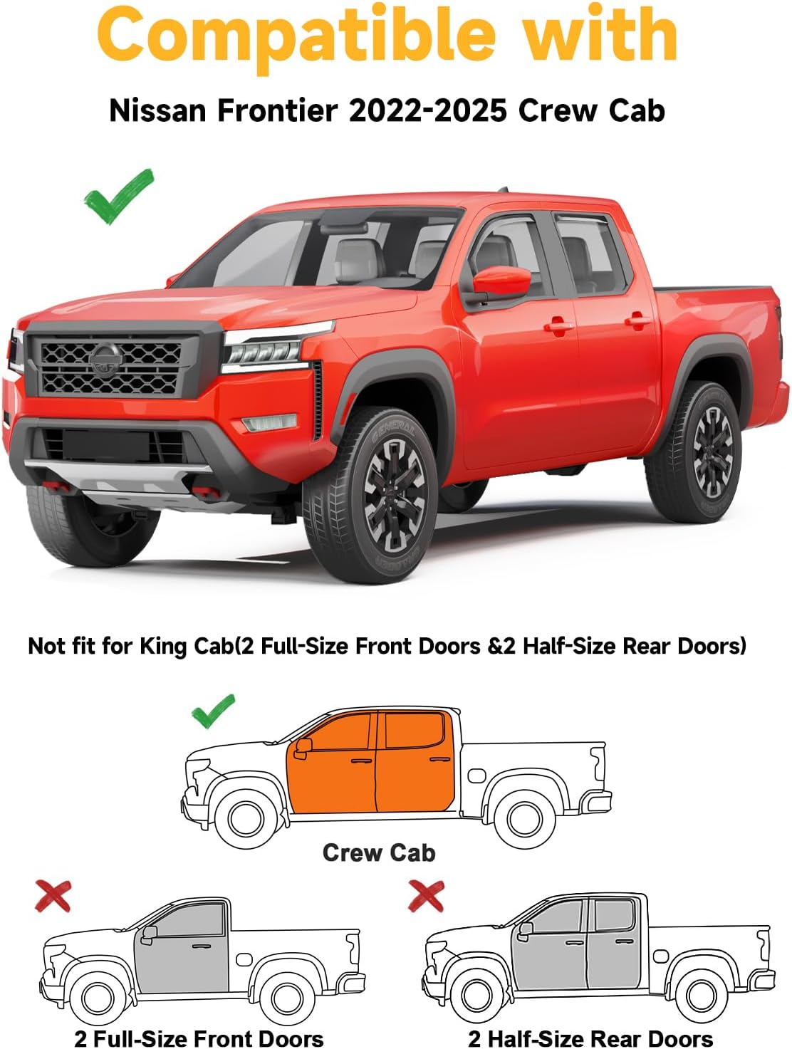 in-Channel Window Rain Guards Fit for Truck Nissan Frontier 2022-2025 Crew Cab Extra Durable Window Deflectors Window Visors Vent Visors Vent Shades Car Accessories-4 pcs Q28