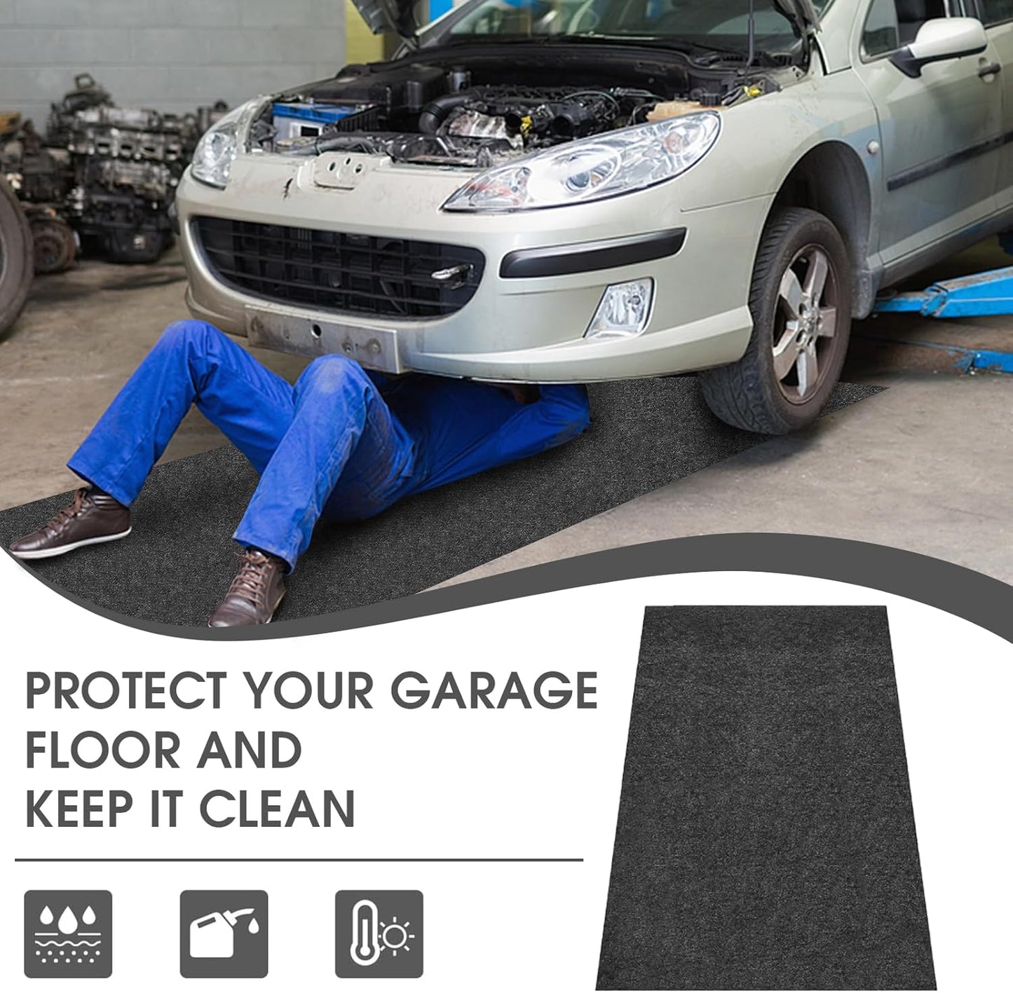 GlowShade Oil Spill Mat, 36 X 60 Inch Garage Floor Mat Under Car, Absorbent Oil Pads Drip Leak Mat with Weather Backing, Reusable, Washable, Non Slip, Protects Floor (1)