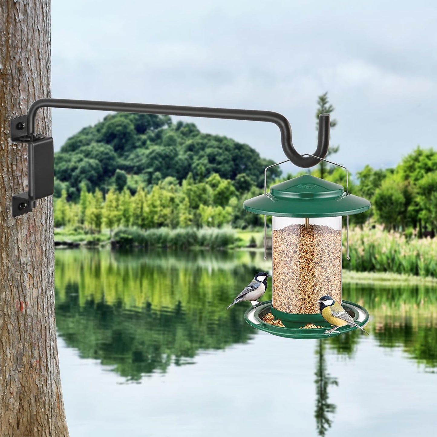 16" 360° Swivel Plant Hange - Heavy Duty Solid Steel Wall Hook, 12-Directional Adjustable for Bird Feeders, Outdoor/Indoor Plants, Garden & Patio, Rust-Resistant Black