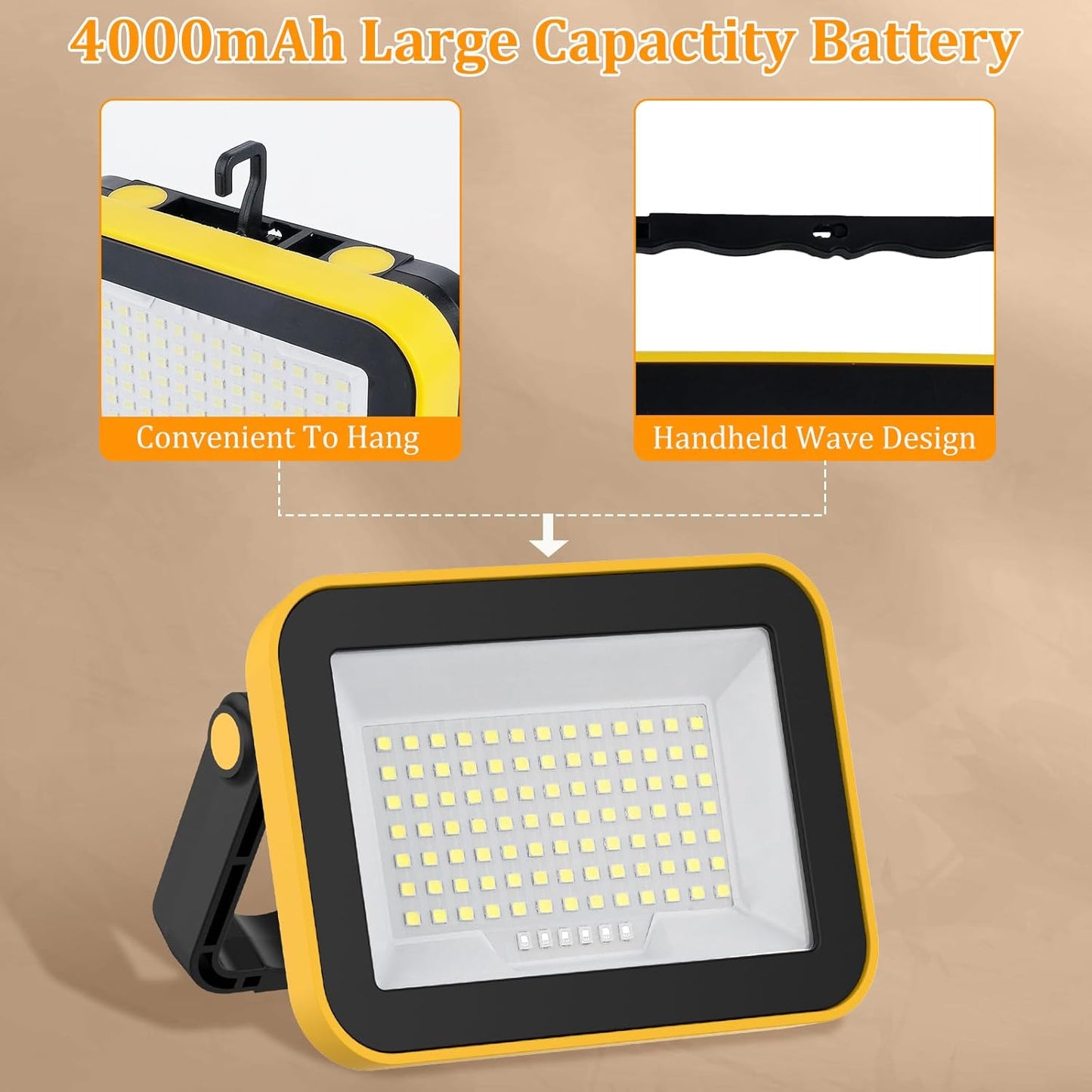 2 Pack Led Rechargeable Portable Work Light SMD LED Super Bright Flood Light Working Lamp Stand USB Cordless Battery Powered Worklight Tool for Outdoor Camping