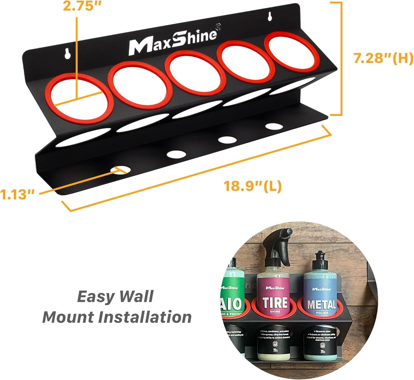 Maxshine Universal Detailing Spray Bottle Holder - Mobile Detailing & Car Garage Organizer, Holds 5 Sprayers (16oz) with 4 Small Holes, Lightweight Design, Easy Wall Mounting (Set 2)