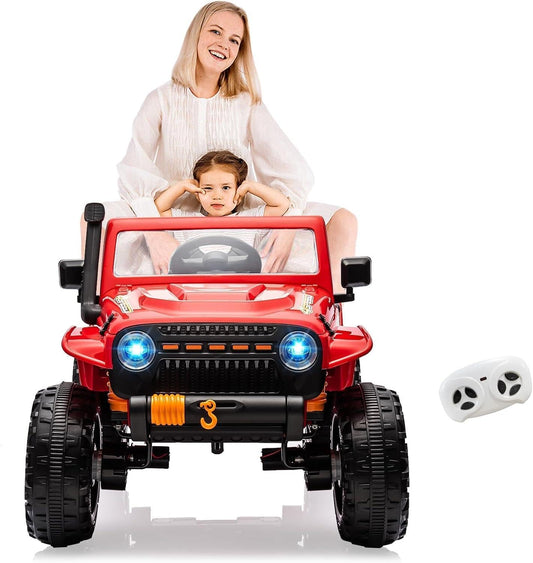 Hetoy 24V 2 Seater Ride On Car for Kids, Electric Truck with Remote Control, Ride on Truck w/ 4-Wheeler Suspension, 4x55W Powerful Engine, 4WD Battery Powered, LED Lights, Soft Braking(Red)