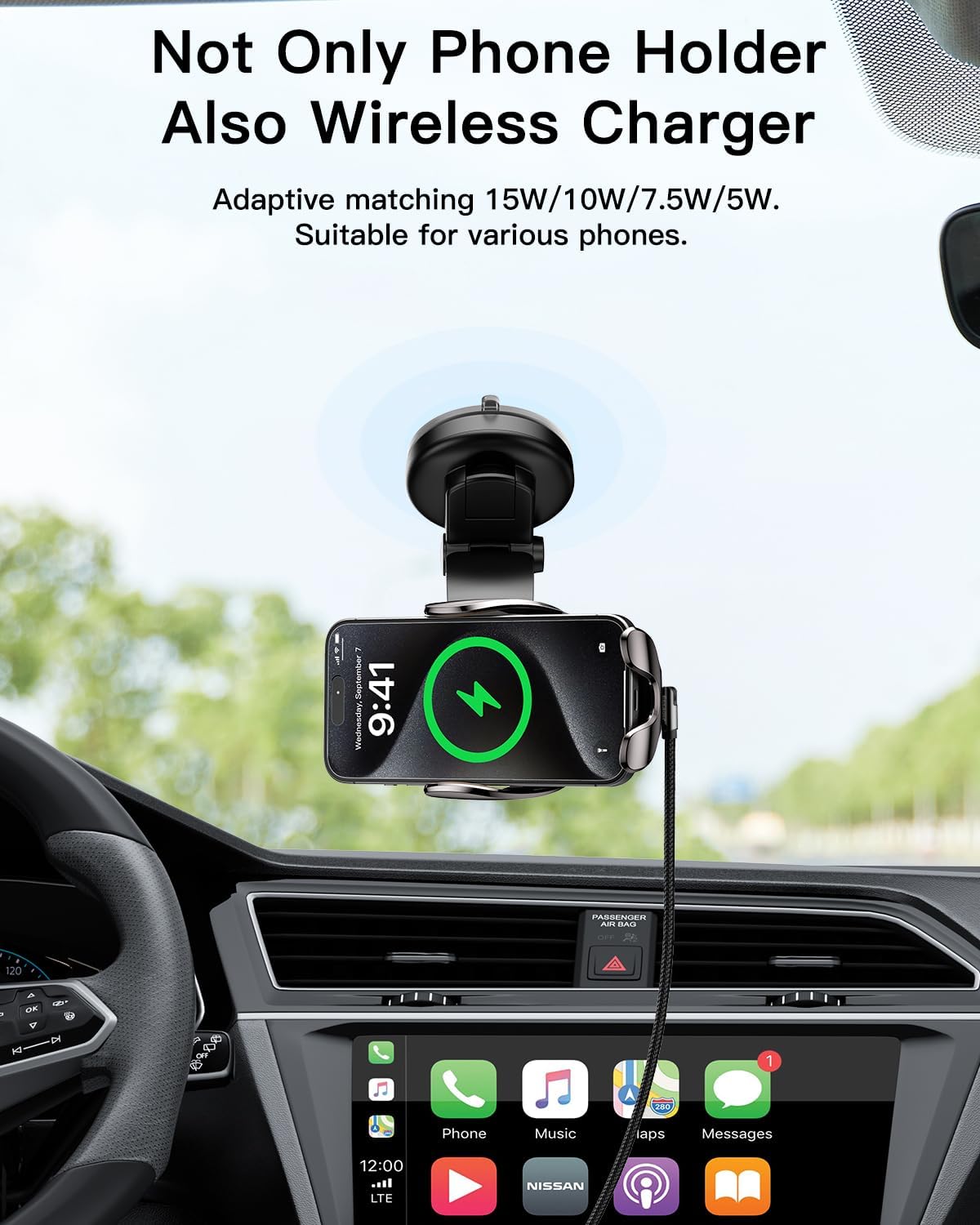 Wireless Car Charger, ESSAGER 15W Fast Charging Car Phone Holder Mount Auto Clamping Cell Phone Stand for iPhone 15 14 13 12 11 Pro Max, Samsung Galaxy S23 S22 S21