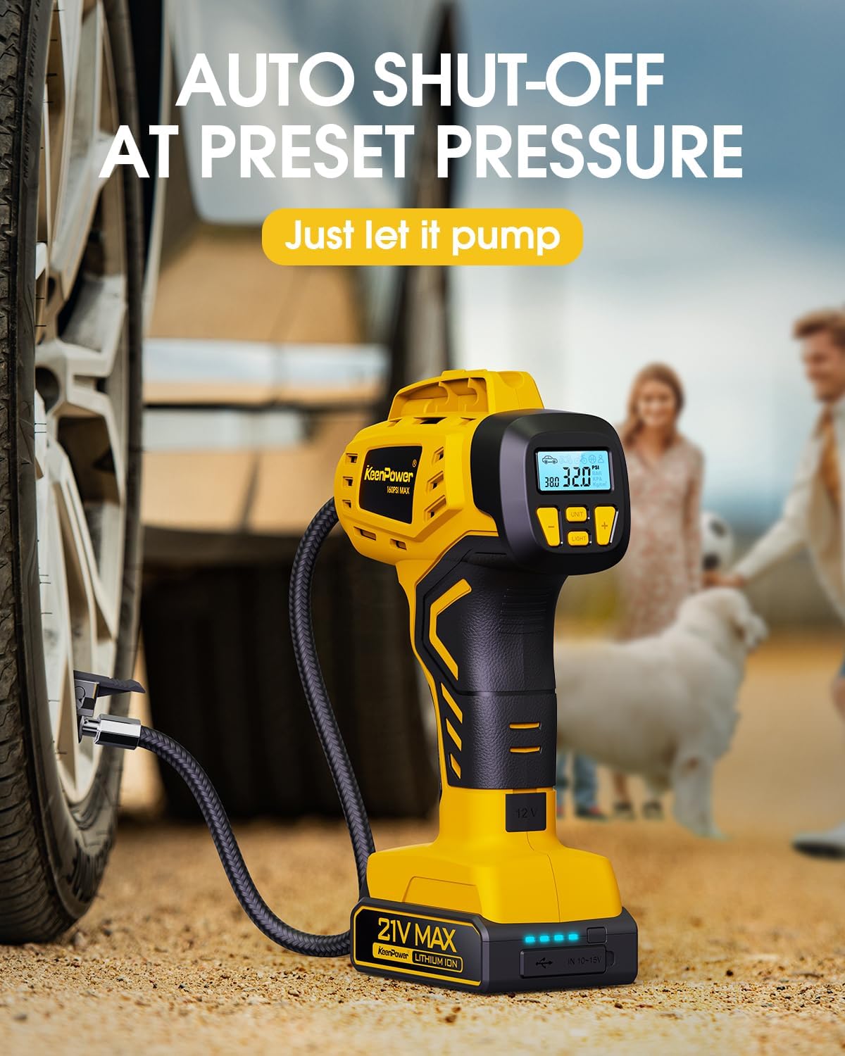 Tire Inflator Portable Air Compressor - 2X Faster - 21V Rechargeable Battery Powered Handheld 160PSI Tire Inflator, Dual Power Supply Modes, Air Pump for Car Motorcycle E-Bike