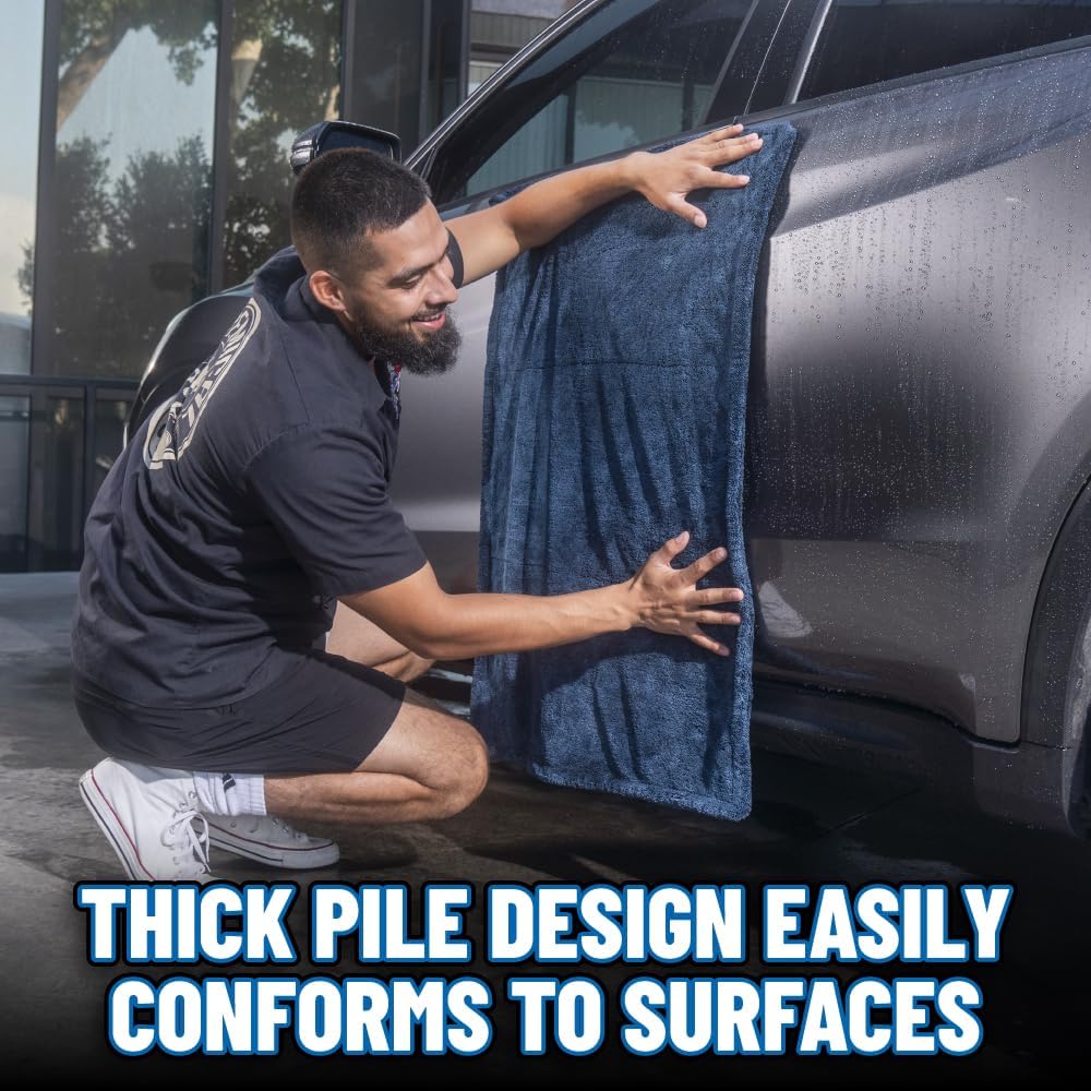 Chemical Guys, Megalodon, Microfiber Drying Towel with Twisted Loop Technology (Super Plush for Car, Truck, SUV, RV, & More) 24" x 36" Dark Blue - MIC531