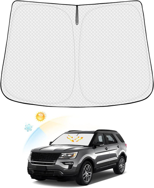 Windshield Sun Shade for Ford Explorer 2011-2019 Accessories Thicken 6-Layer Foldable Front Window Sunshade Cover Sun Visor Protector Block UV Rays Keep Vehicle Cool