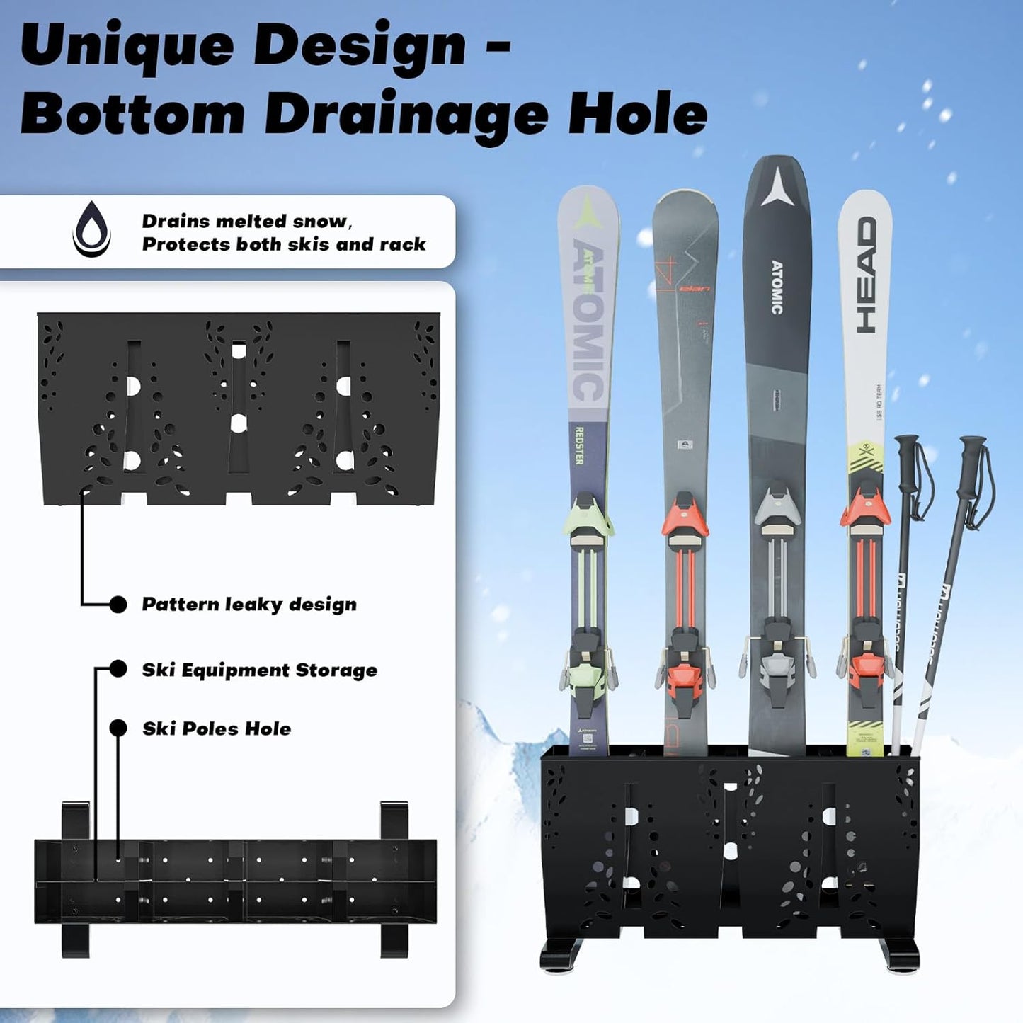 Heavy Duty Metal Ski Storage Rack, 12 Pair Freestanding Steel Ski Holder, Floor Stand Ski Organizer Rack, Snowboard Floor Stand Organizer for Garage and Home