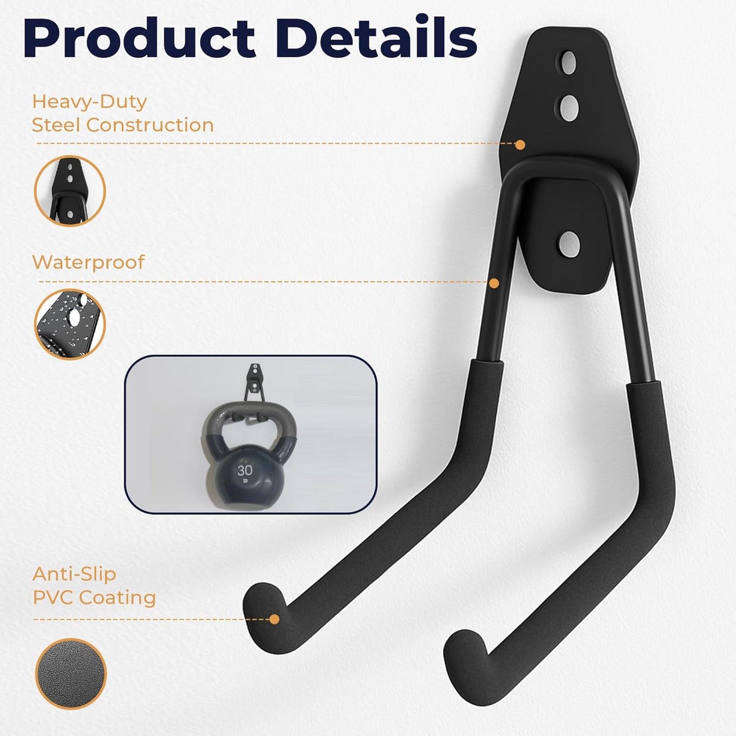 16 Pack Steel Heavy Duty Garage Hooks Storage Hooks with Anti-Slip Coating, Utility Garage Wall Mount Hanger and Organizer for Sheds, Bikes, Ladder, Rope, Broom, Shovel, Garden Power Tools, and Cords