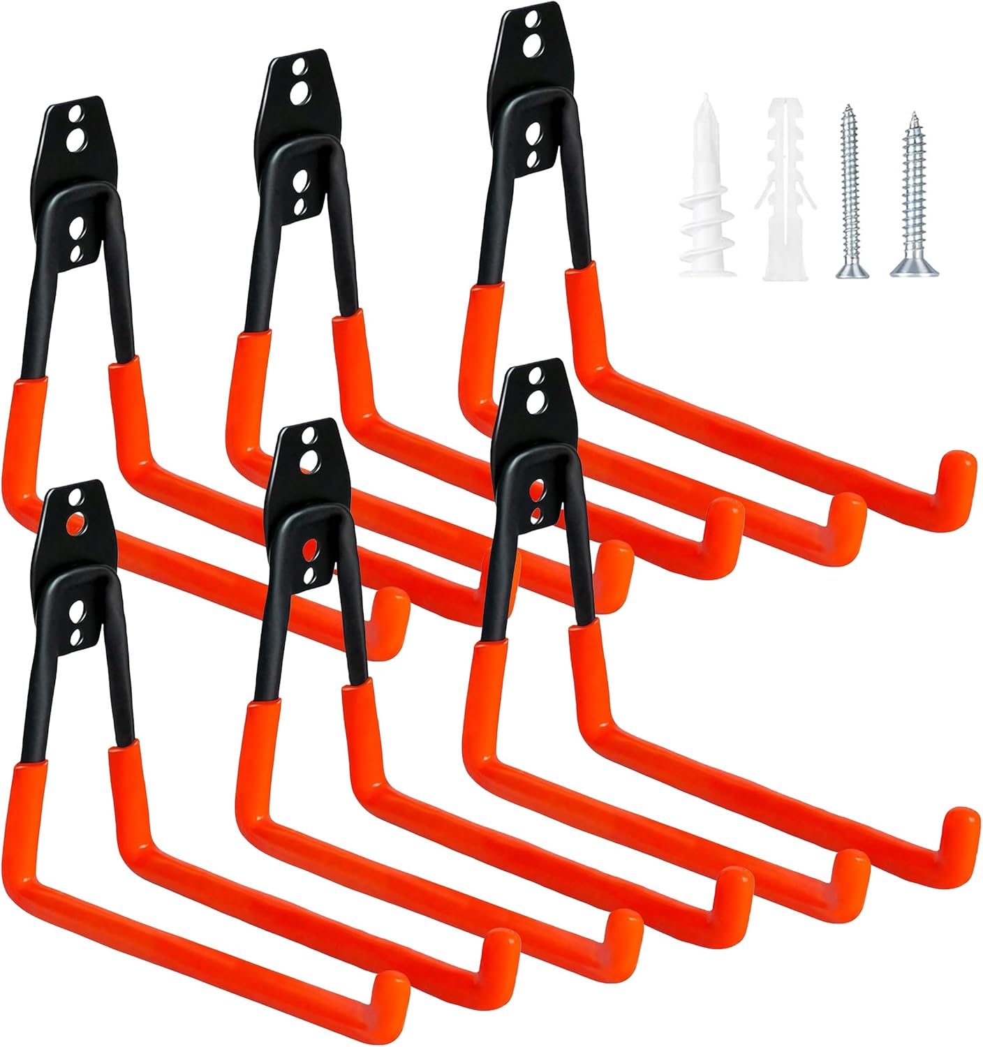 WMK 7.3'' Garage Hooks Heavy Duty Wall Hook, 6 Pack Garage Storage Hook, Wall Mount Utility Garage Hooks for Hanging Tools Bike Ladder (Orange)