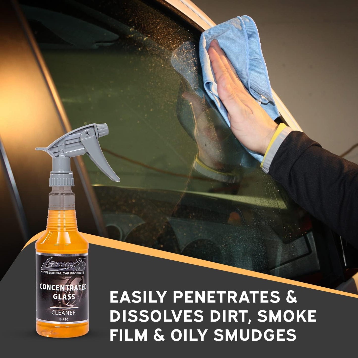 LANE'S Concentrated Auto Glass Cleaner- Window Cleaner, Windshield Cleaner- Removes Smoke Film, Fingerprints, and Smudges, Safe for All Glasses- 32 oz