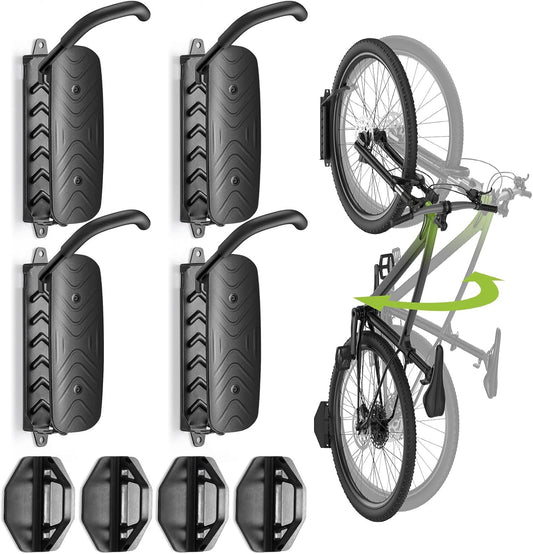 Swivel Bike Wall Mount [4 Pack], 150° Swivel Vertical Bike Rack Wall Hanger Holds up to 66lbs for Mountain/Road/Hybrid Bikes, Bike Hangers, Bicycle Storage Rack for Garage