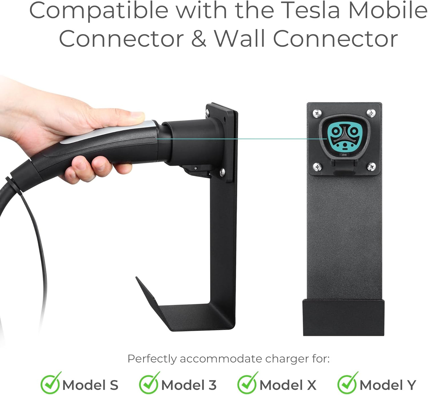 Lectron Tesla NACS Electric Vehicle Charger Nozzle Holster Dock & J-Hook for Cable Management - Tesla Charger Cord Organizer Compatible with Mobile Connector & Wall Connector