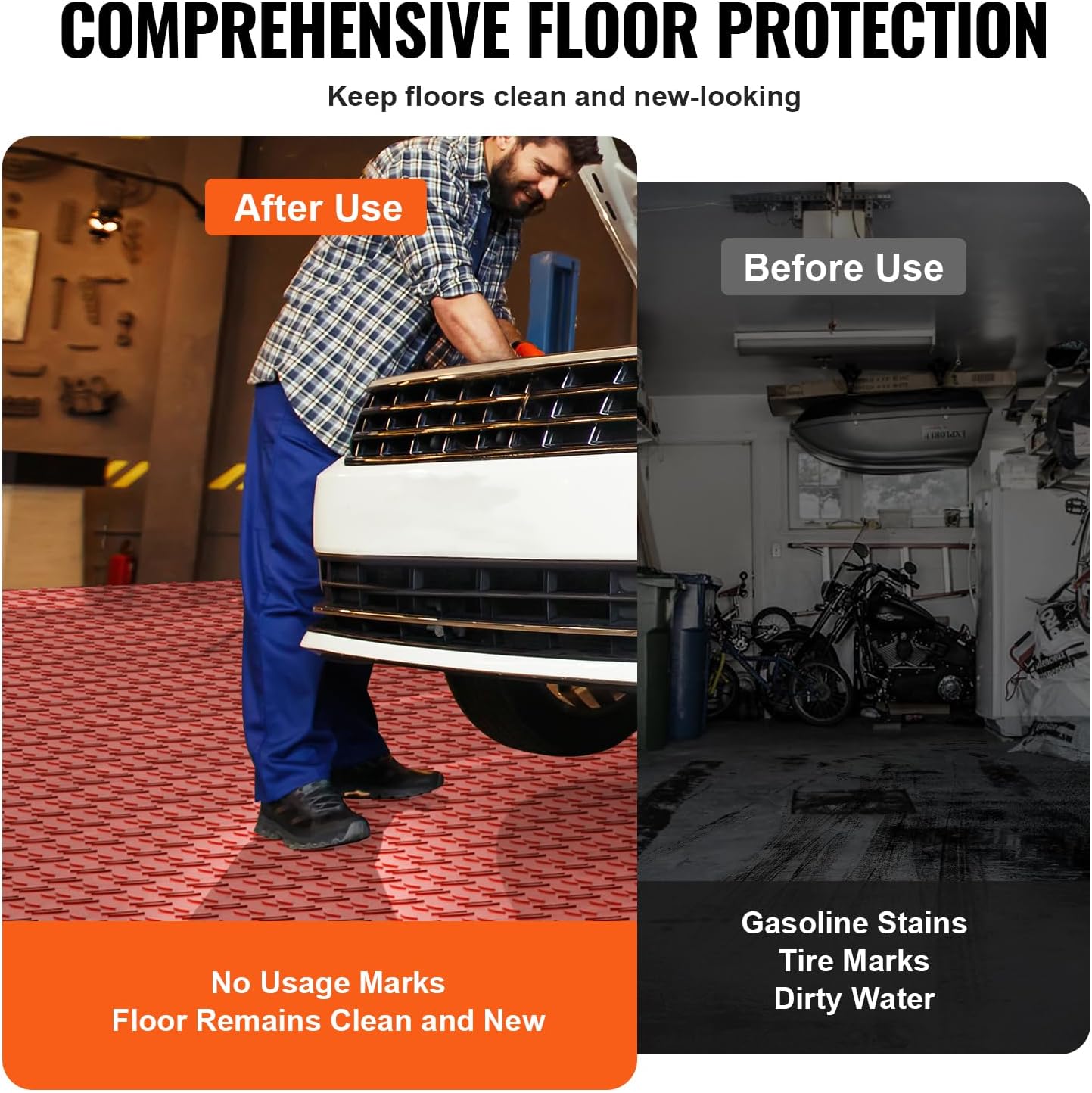 VEVOR Interlocking Garage Floor Covering Tiles, 50 Pack, 12 x 12 x 0.53 inch, Double-Sided Texture, Non-Slip, Red