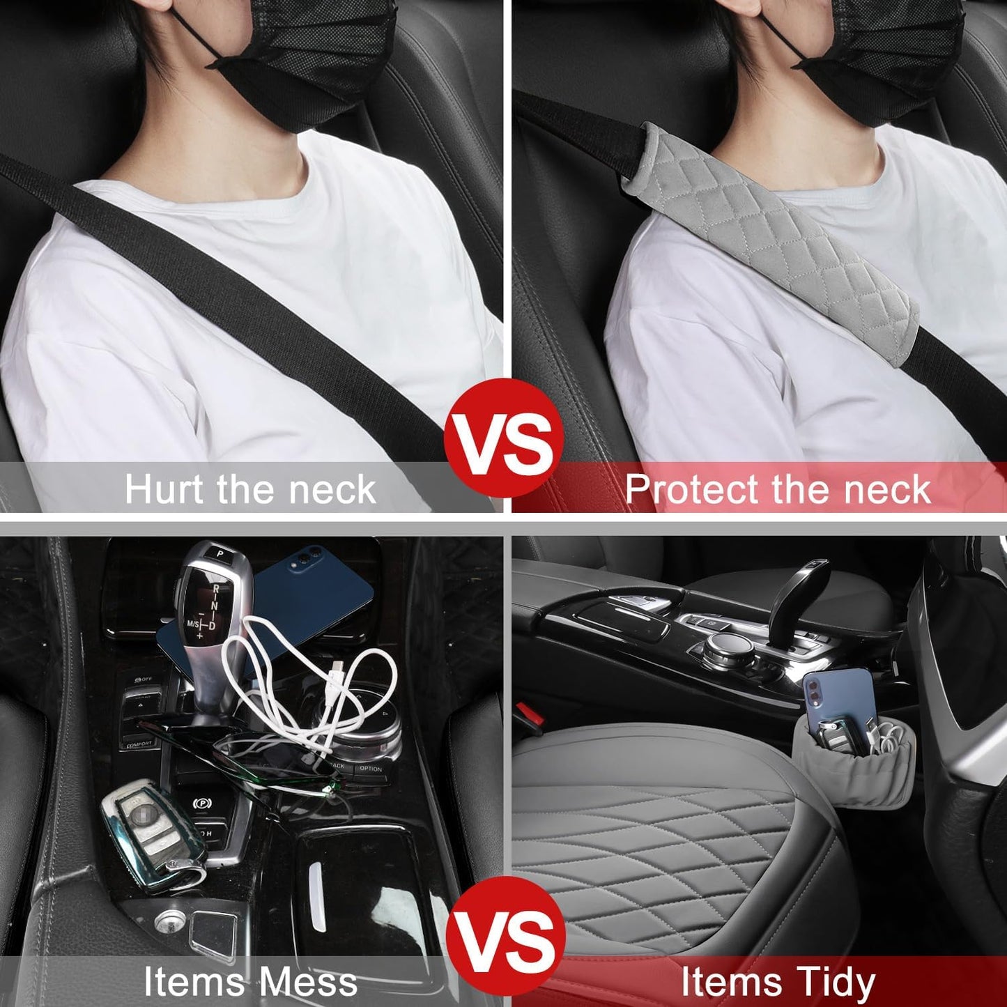 2 Pack Leather Front Car Seat Covers, Universal Sideless Car Seat Protectors with Storage Pocket and Seat Belt Pads, Waterproof Automotive Seat Cover for Cars Trucks SUV(Grey)