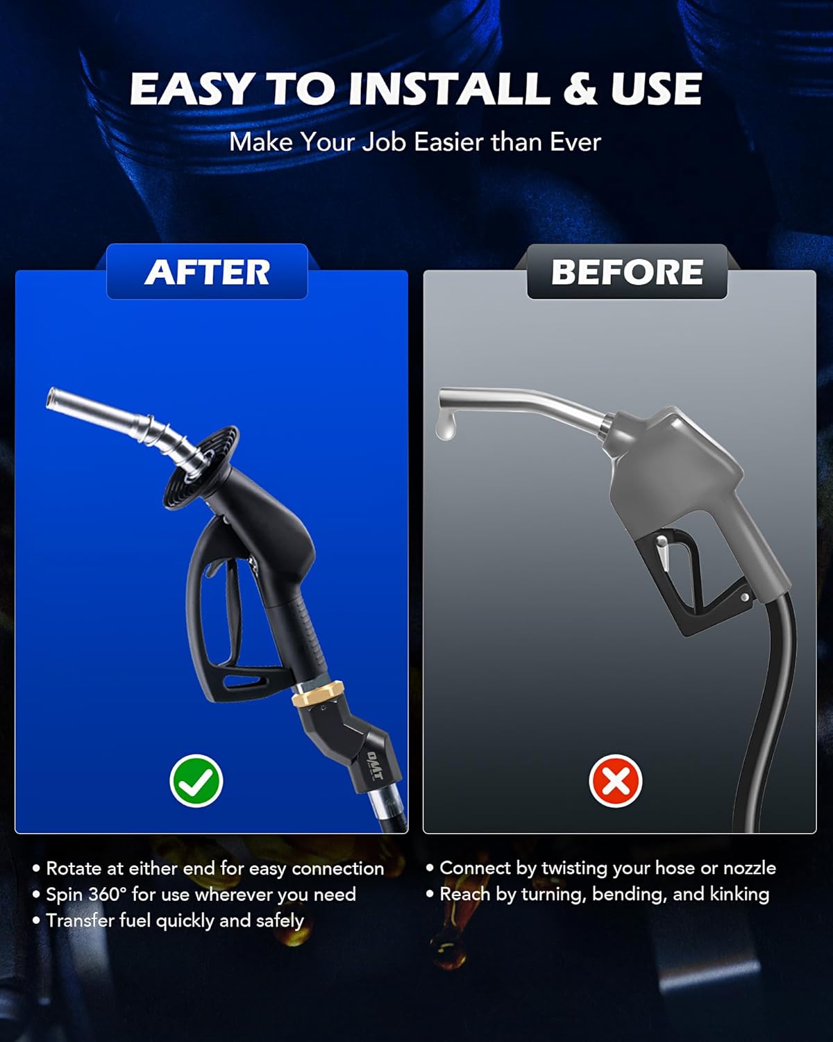 Orion Motor Tech 2pcs 1" NPT Fuel Hose Nozzle Swivel Kit, 1" NPT Fuel Transfer Swivels, Multi Plane 360 Rotating Fuel Tank Adapter Swivel Set with Accessories for Fuel Transfer Pump Gas Diesel