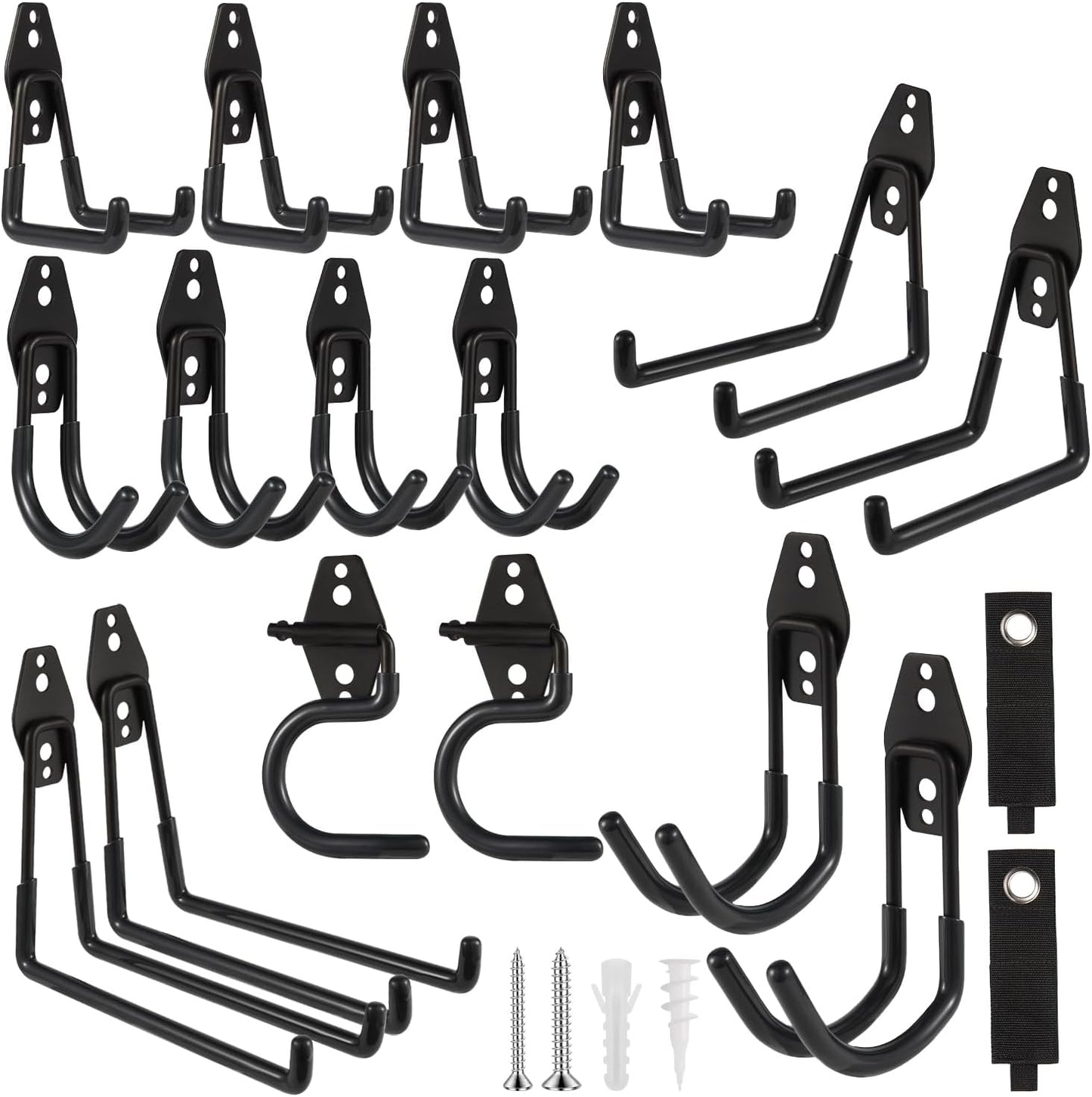 Garage Hook Heavy Duty Wall Storage Hangers, 18 Pack Garage Storage Hooks Steel Tool Black for Ladders, Ropes, Garden Tools