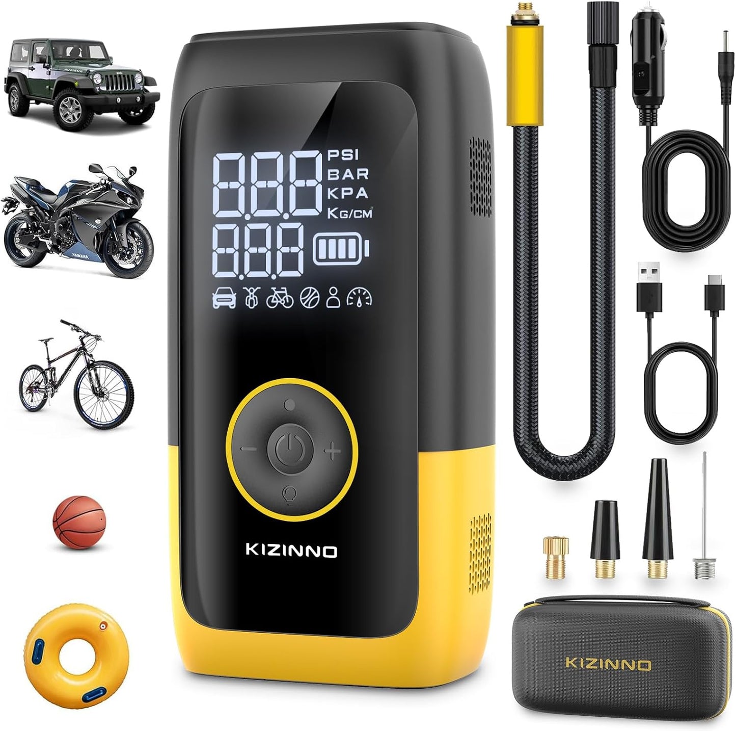 Tire Inflator Portable Air Compressor, Ultra Fast Dual-Cylinder Air Pump for [Pickup Truck & Large Car Tires] with Fine-Tune Mode, Pressure Gauge, 12000mAh&45W Fast Charge fits MPV, SUV, Cars, Motor