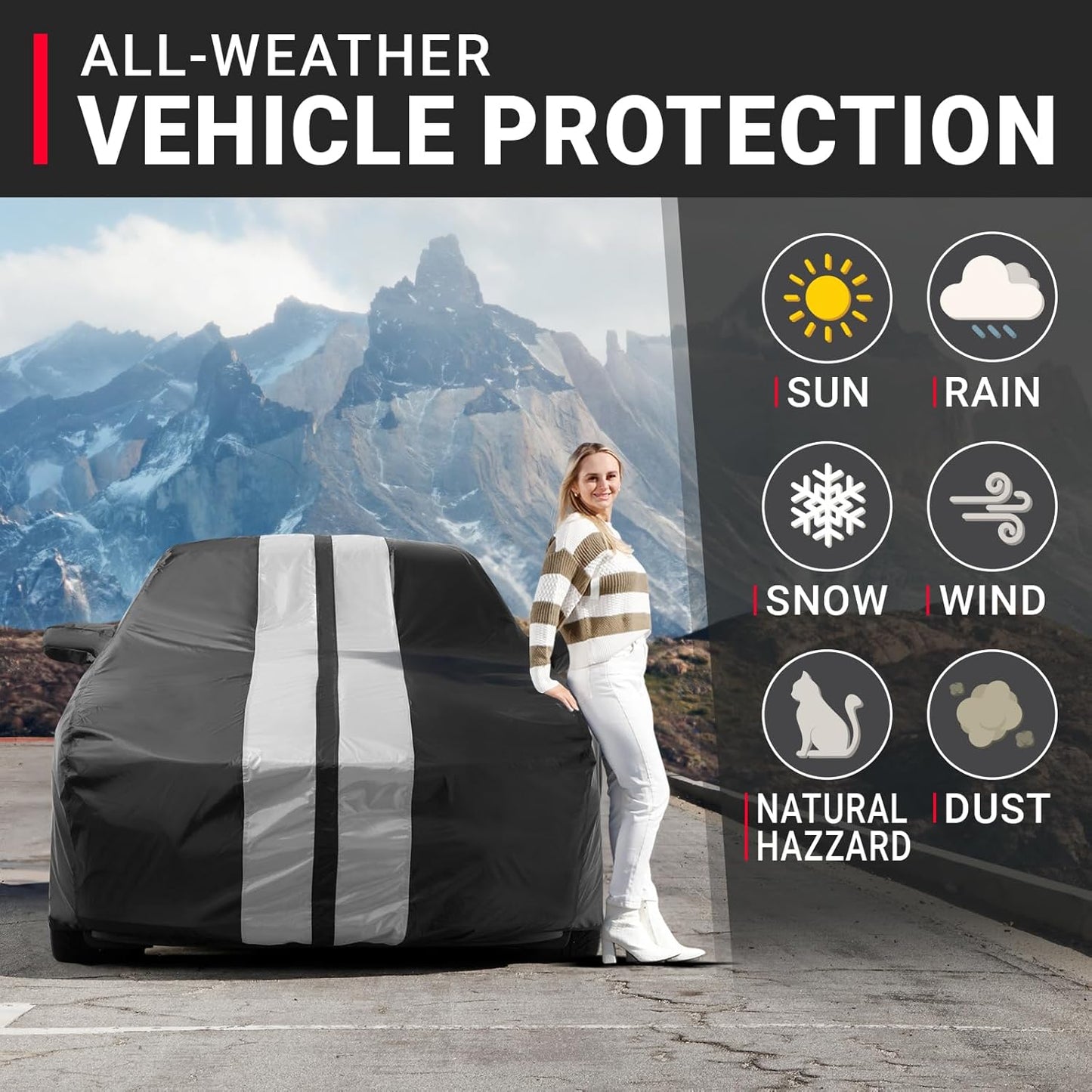 iCarCover Custom Car Cover for Pontiac Lemans Sedan (1988-1993) Waterproof All-Weather Rain Snow UV Sun Protector Full Exterior Indoor Outdoor Car Cover (Stripe - Black/Gray)