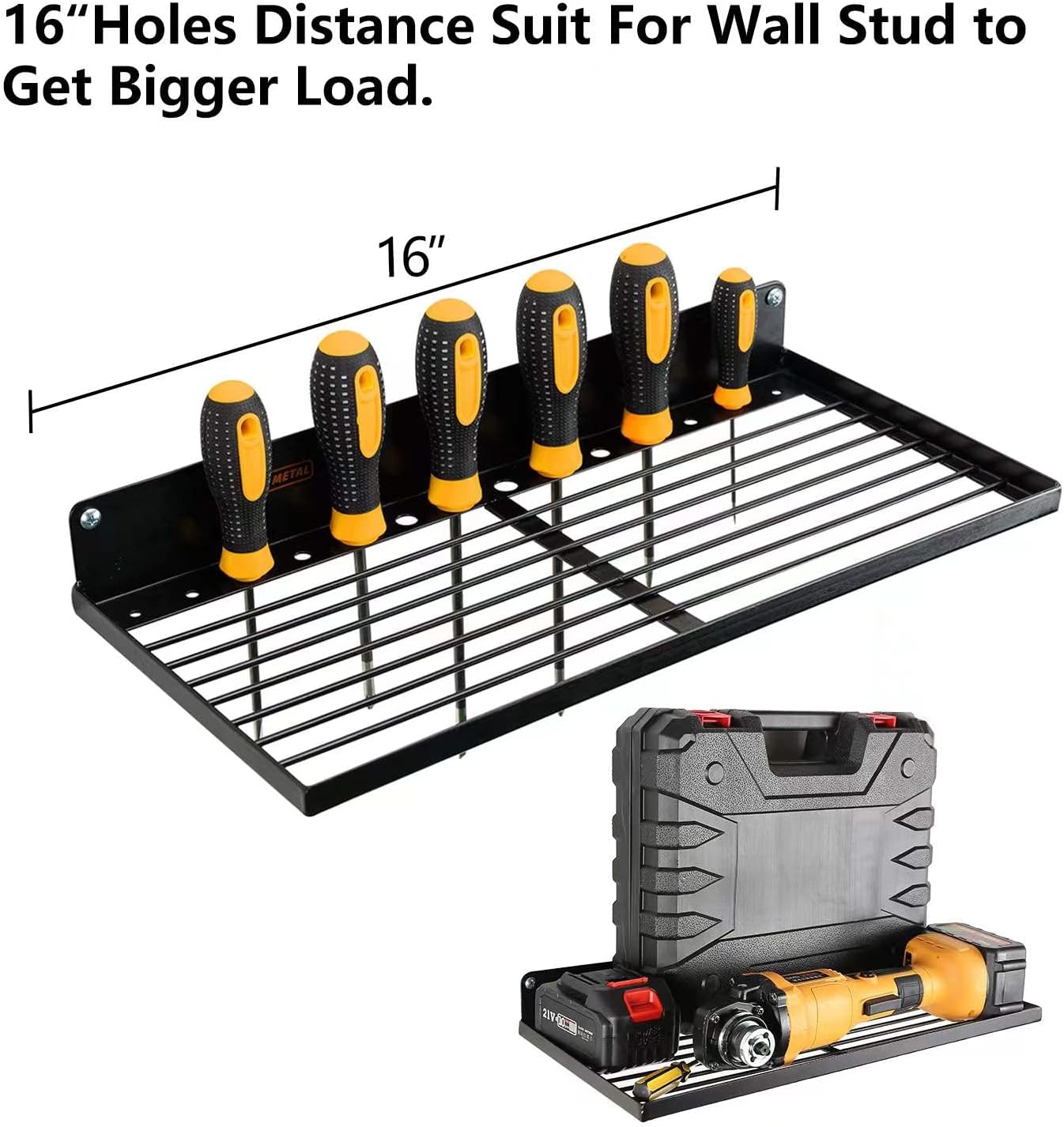 Power Tool Organizer with Charging Station,Drill Holder Wall Mount,Garage Storage Shelves for Organization and Storage,Heavy Duty Pegboard Wall Organizer Set Solid Metal Black