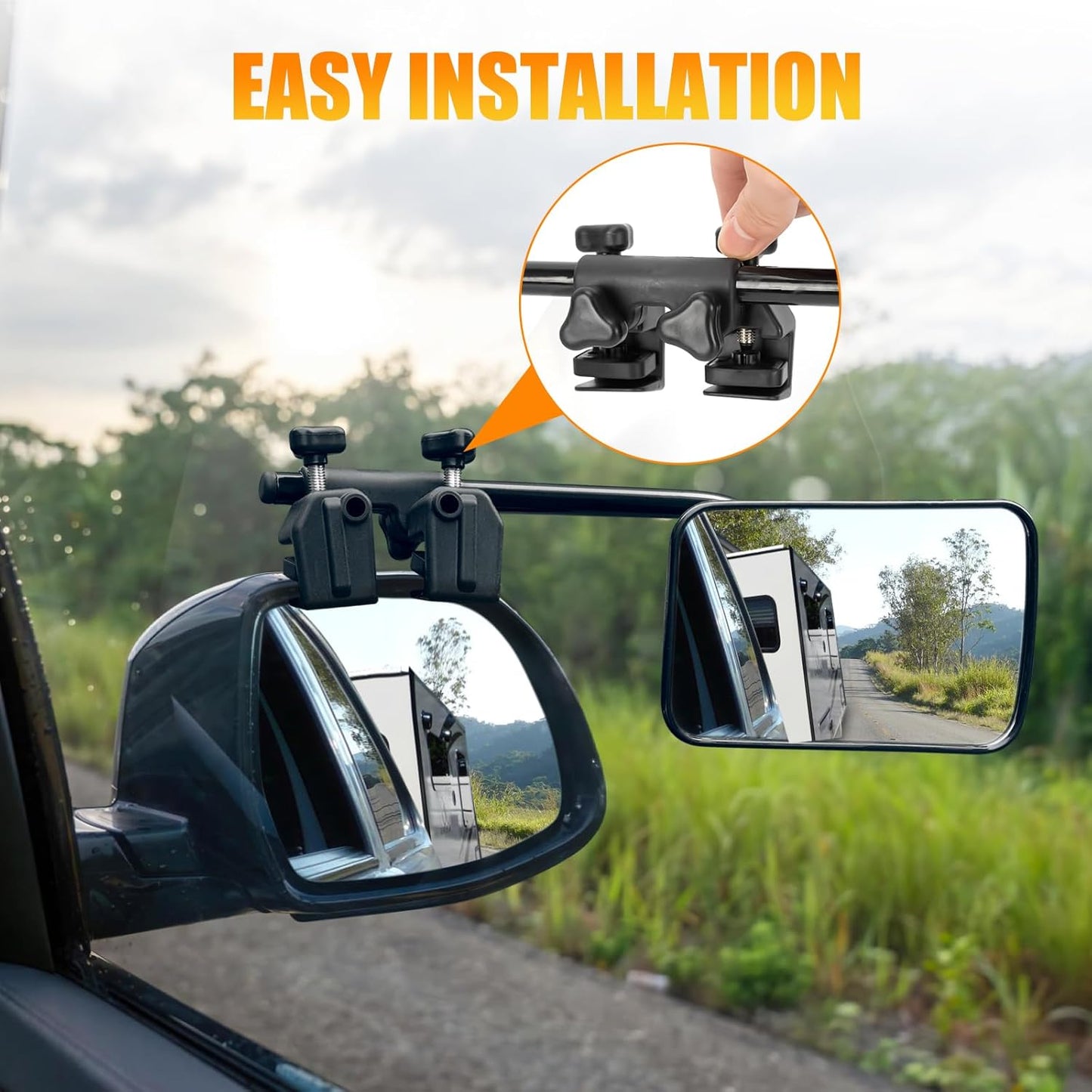 Clip-On Mirror Extenders for Towing - 360° Adjustable Side Mirror Extensions with Flat Locking Design，Tool-Free Installation compatible with RV, SUV, Trucks, Vans, Trailers (1 Pair)