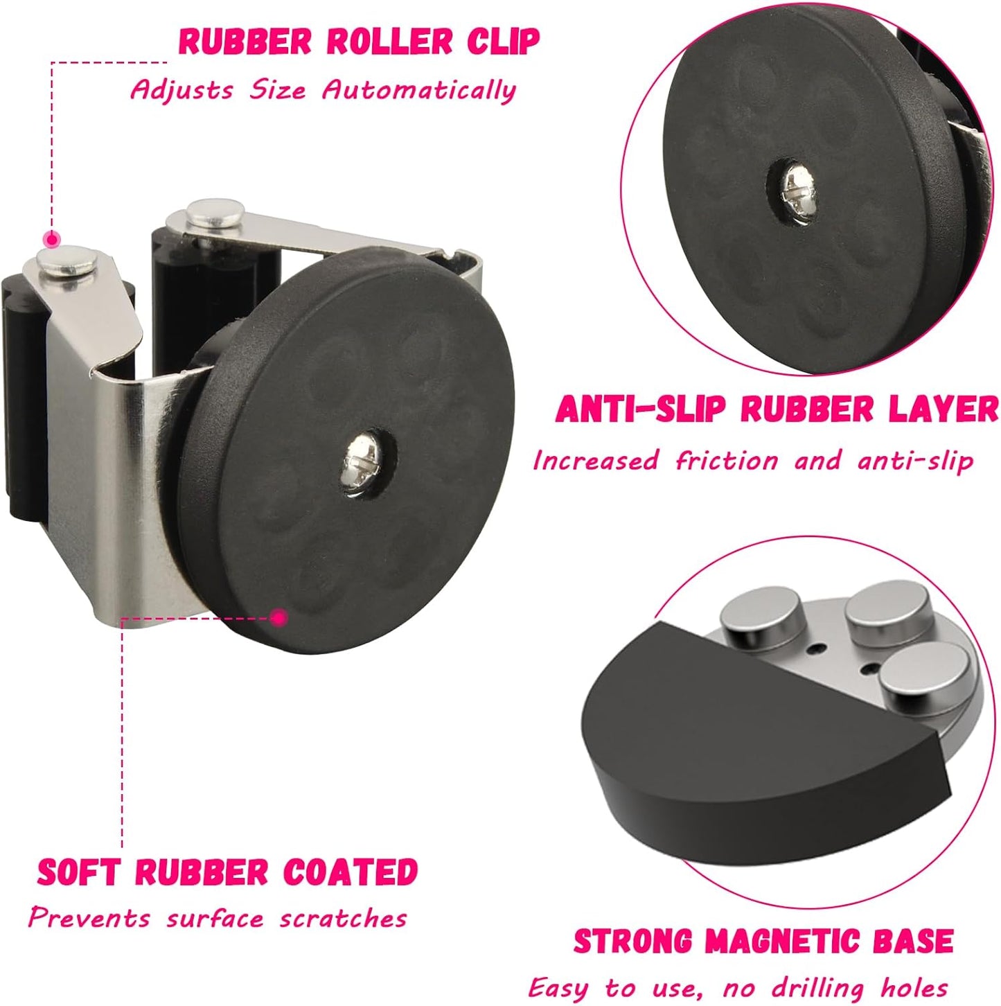 4 Pack Magnetic Mop Broom Holder, Heavy Duty Magnetic Mop Hanger for Refrigerators, Magnetic Mount Mop Broom Holder for Laundry Room Garage Kitchen Workshops Metal Shed