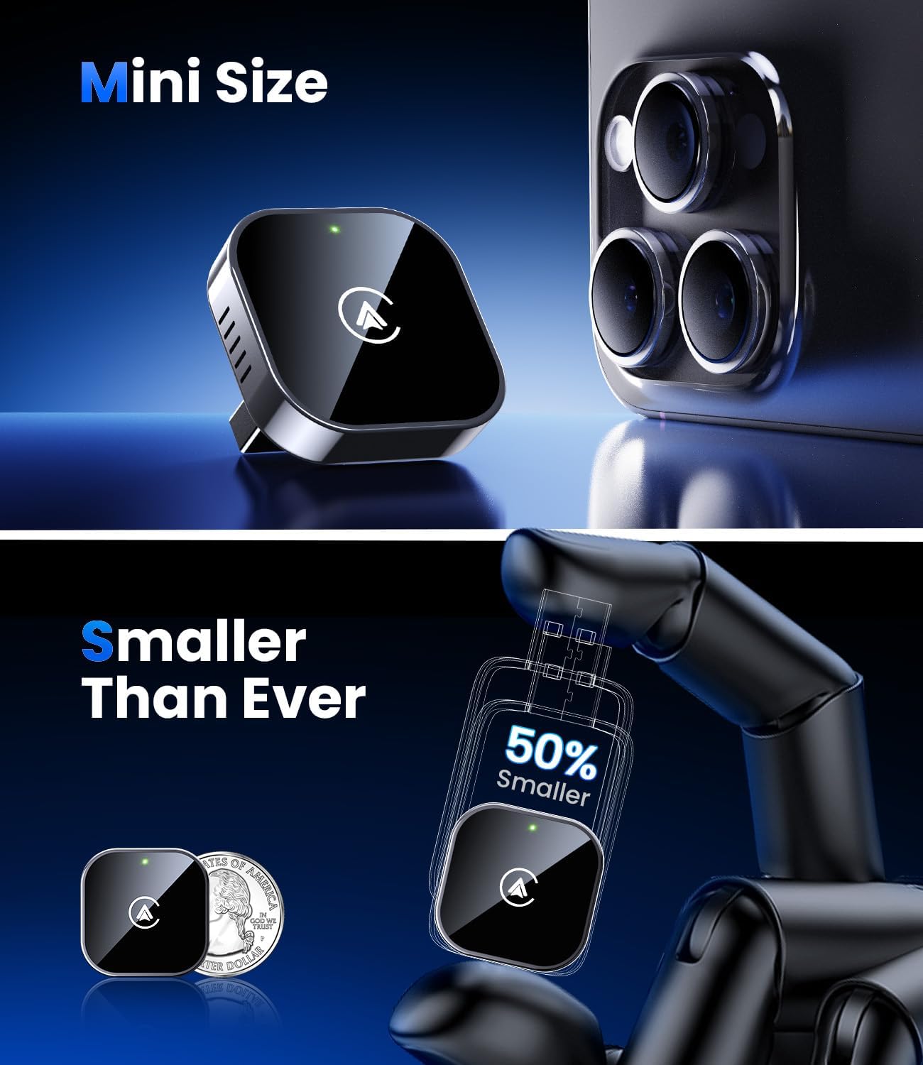 Teeran 2 in 1 Wireless CarPlay and Android Auto Adapter, Easy Setup Plug and Play, Fast Seamless Use Supports 1000+ Car's with Built-in Wired Car Play/Android Auto, Compact Sleek Design Car Adapter