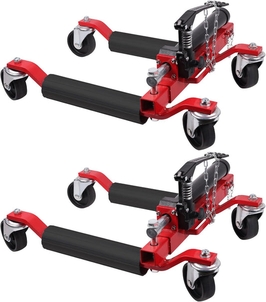 2 Pcs Car Wheel Dolly with Hydraulic Tire Jack, 1500LBS Capacity Trailer Dolly for Vehicle Positioning for Truck RV Trailer, Red