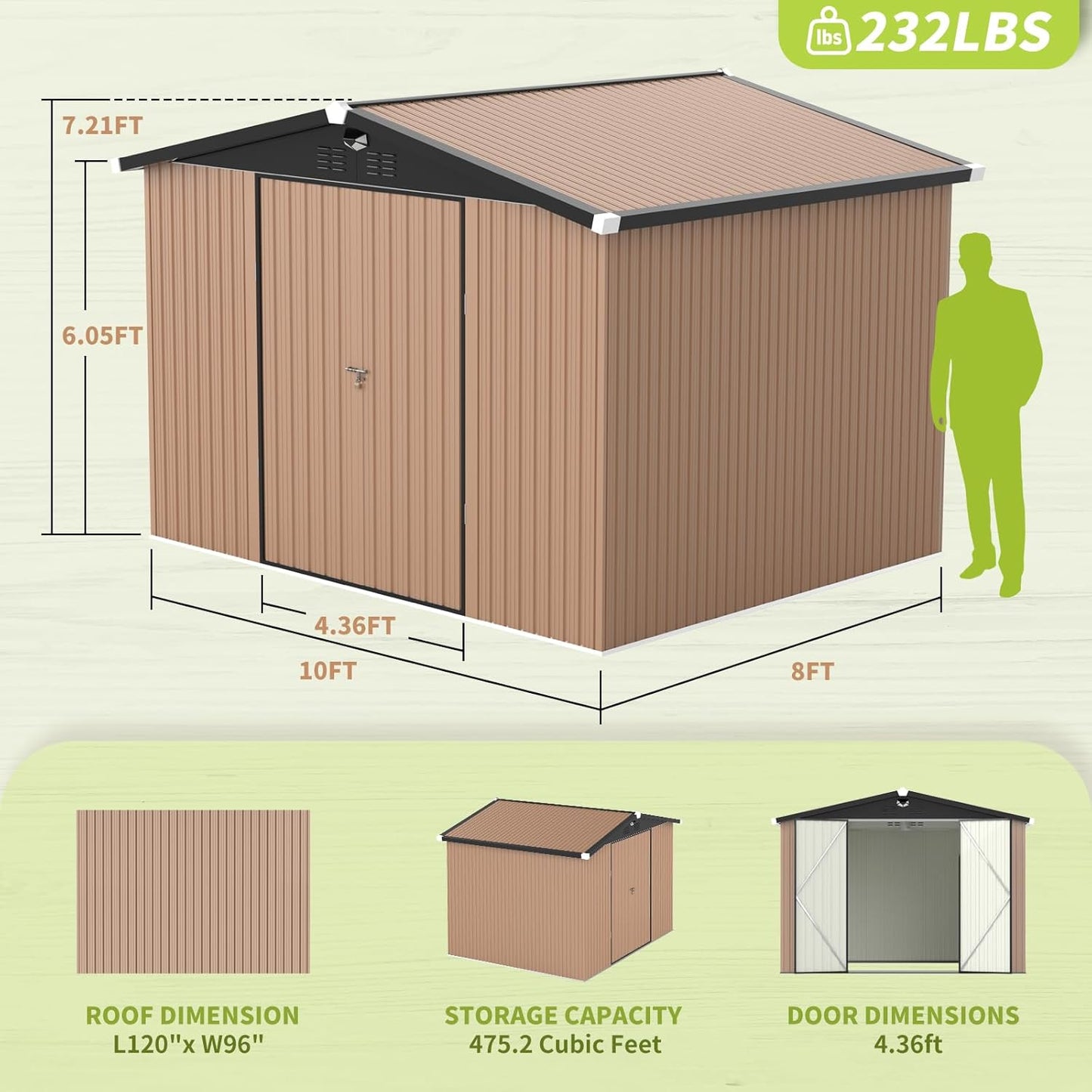 Metal Storage Shed,Outdoor Storage Building 10x8,Large Backyard Shed with Lockable Doors,Waterproof Outside Storage Shed