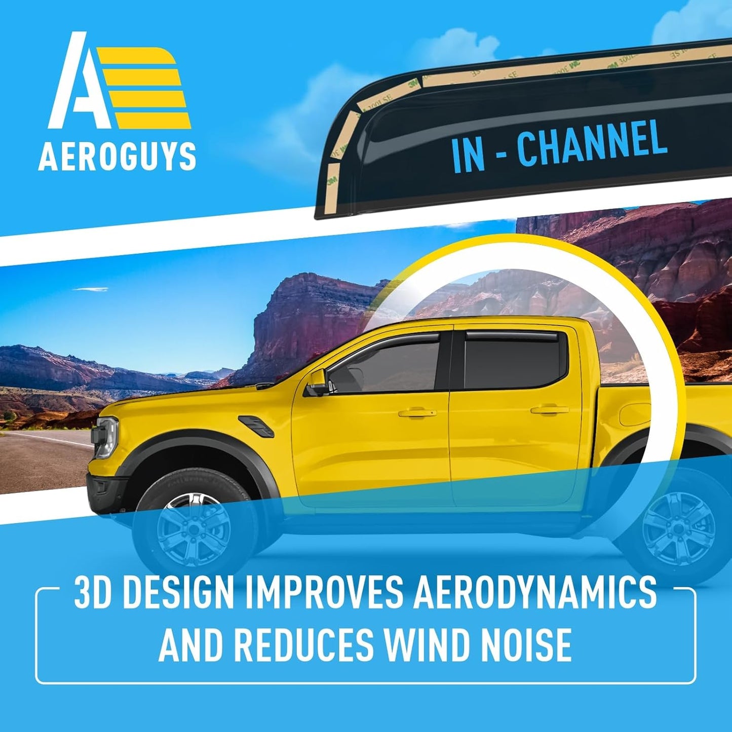 Extra Durable Window Deflectors in-Channel Window Visors Rain Guards Fit for Ford Ranger 2024-2025 SuperCrew, Sun Visors, Wind Vent for Shades, Exterior Car Accessories - 4pcs. AG0748