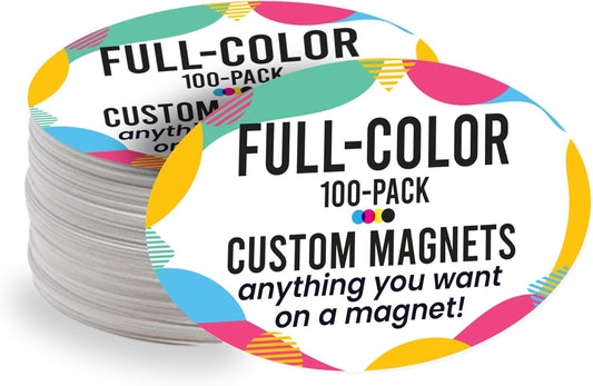 Magnet Me Up Customizable 4x6 Inch Oval Magnet Pack, 100 Piece, Custom Magnet for Businesses, Personal Use, Choose Your Text, Upload Image, Magnetic Vinyl for Any Magnetic Surface, Crafted in USA