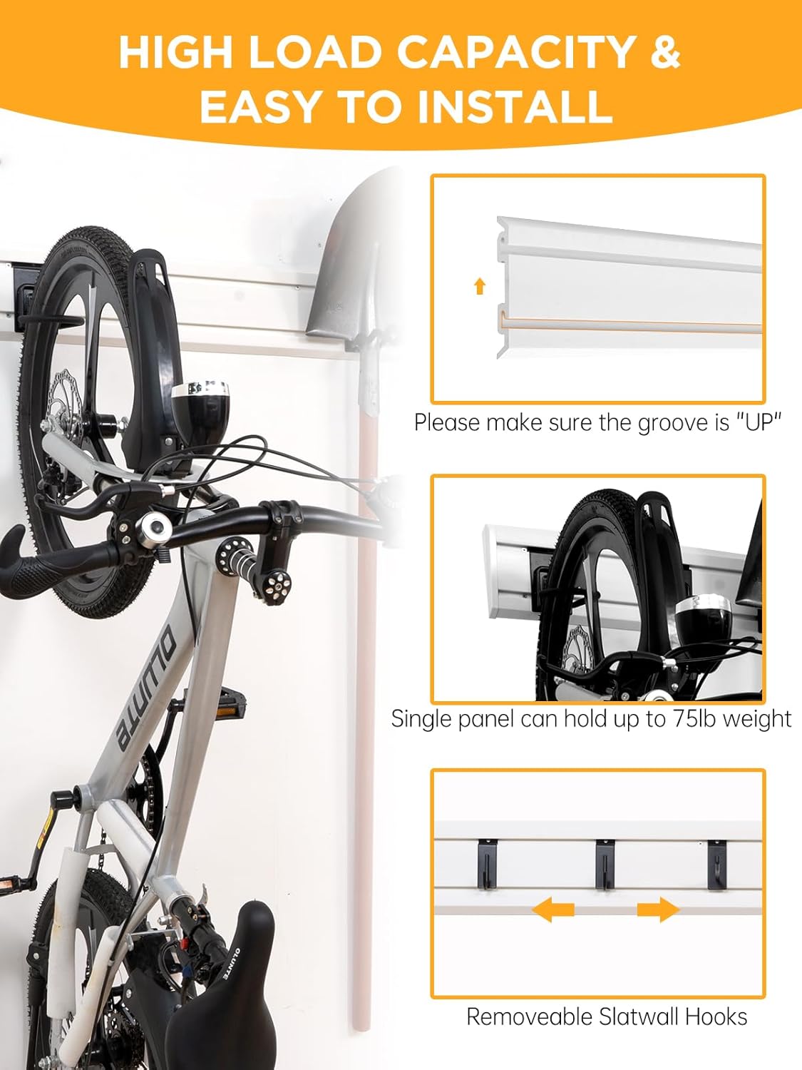 Slat Wall Paneling Garage Tool Organizer Wall Mount 4 Pack with Adjustable Metal Hooks 9 Pack, Garage Slat Wall Storage Systems Garage Storage & Organization Products, White Slatwall Total 96 inch