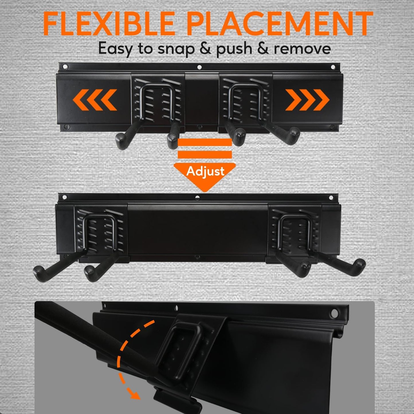 Wall Mount Folding Chair Hangers for Garage, Heavy Duty Garage Organizer Rack with 6 Adjustable Hooks, 48 Inch Tracks, Max Load 450lb, Storage for Rake, Shovel, Ski Tools