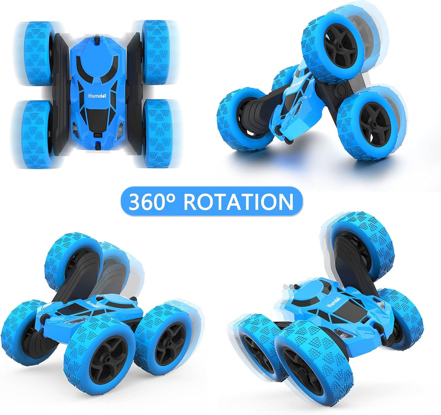 Remote Control Car Double Sided 360°Rotating 4WD RC Cars with Headlights 2.4GHz Electric Race Stunt Toy Car Rechargeable Toy Cars for Boys Girls Birthday (Blue)