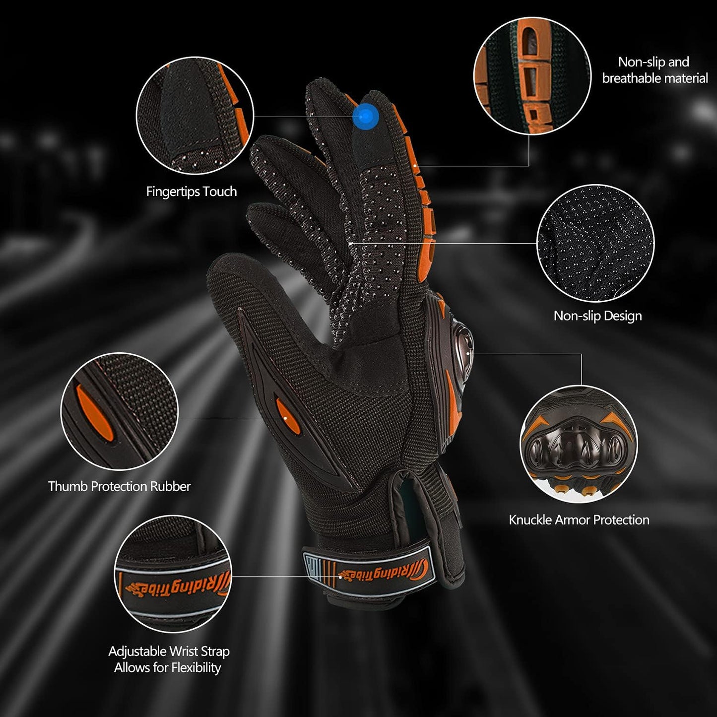 Motorcycle Gloves for Men and Women Full Finger Touchscreen Mountain Dirt Bike Gloves for Powersports BMX ATV MTB Driving Motocross Cycling Gloves(L, Orange)