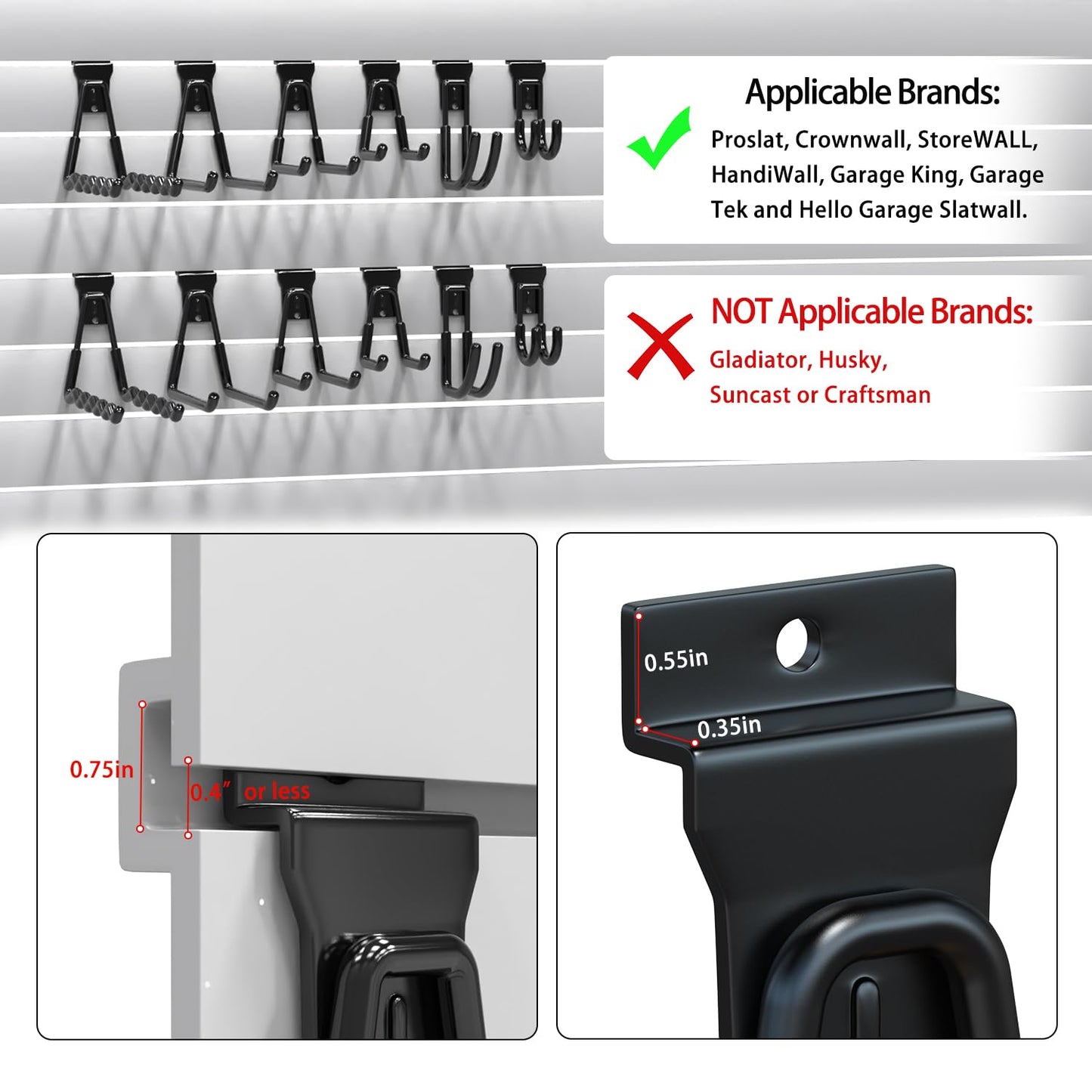 3-H Slatwall Accessories 20 Pack,Single and Double Slatwall Hooks & Hangers,Slat Wall Hanging Hooks Heavy Duty,Used as Proslat Accessories for Shop Retail Display with Garage Storage Wall Panel