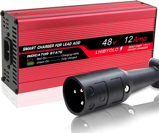 48V Golf Cart Battery Charger for 12A Club Car,with 3 Pin Round Plug, 12 Amp Golf Cart Battery Charger 48 Volt Club Car Charger,16FT