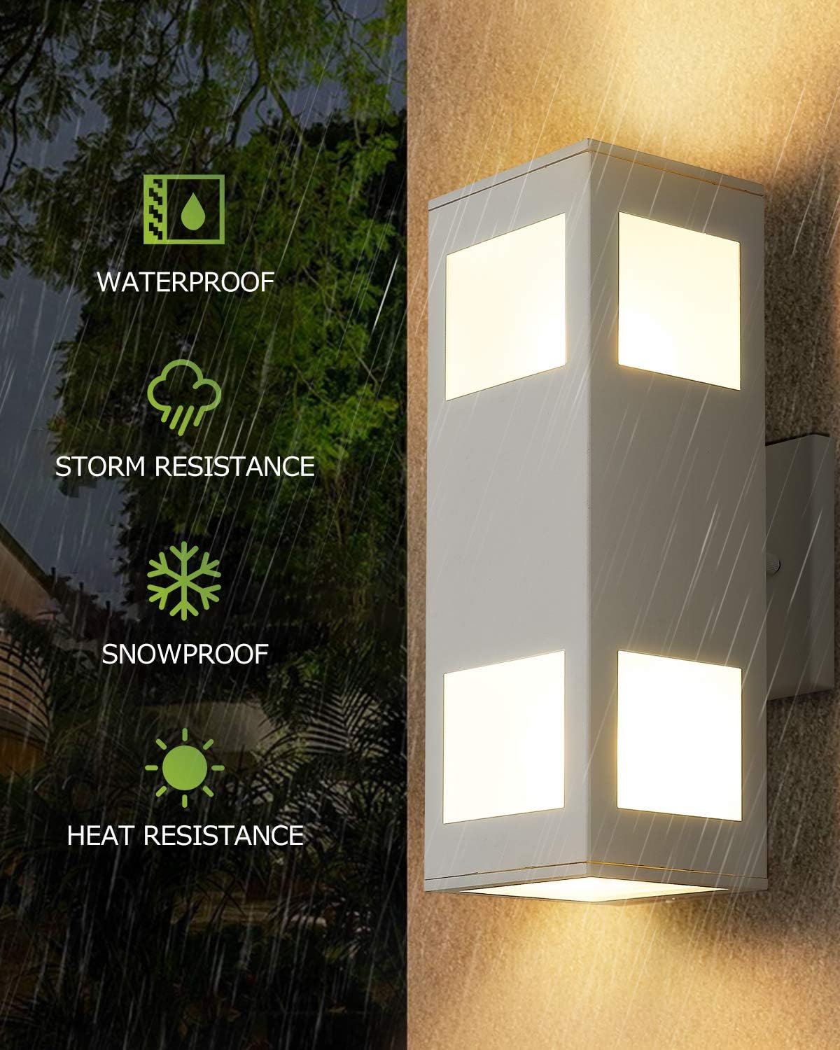 harriet Porch Lights Outdoor Modern - IP64 Waterproof Aluminum and Tempered Glass Cover, 13" Rectangular Up/Down Wall Sconce for Porch, Garage & Patio, Exterior Lighting, White