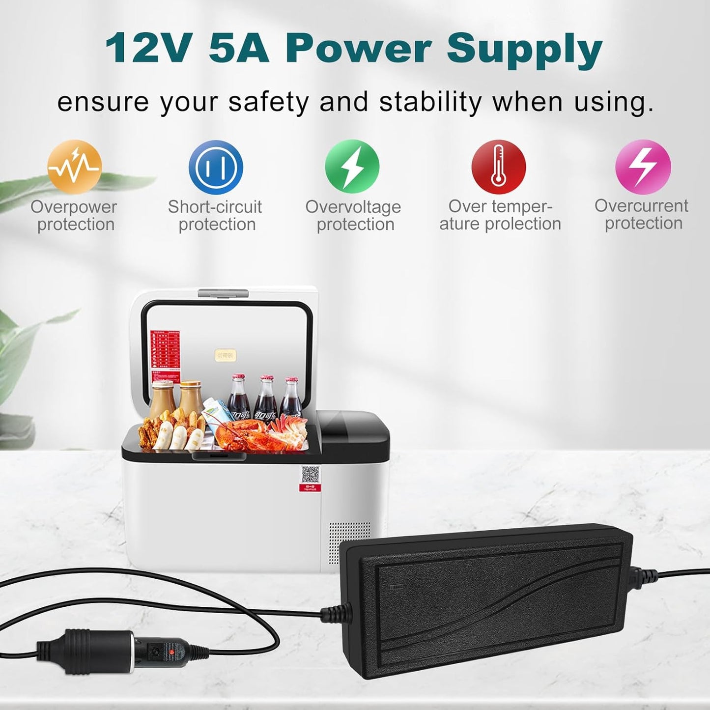 inShareplus 12V 5A 60W AC to DC Converter, 12 Volt Cigarette Lighter Adapter, AC 100-240V to DC 12V Car Lighter Adapter to Wall Outlet Adapter, 12V Power Supply for Car Devices (MP3, Fan, Dash Cam)