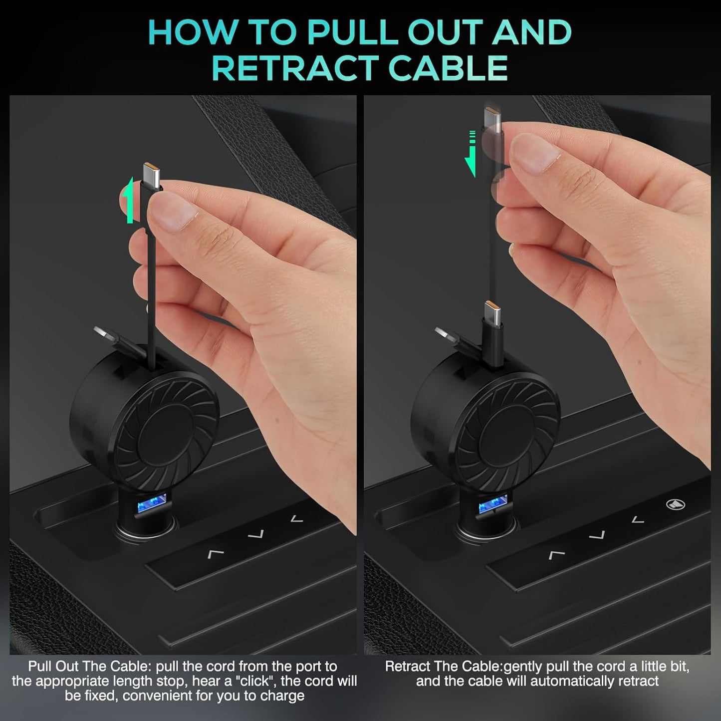 Retractable Car Charger, 3 in 1 Fast Charging Car Phone Charger 50W, Mini Adapter with 2 Cables+1 Port Cigarette Lighter USB C Charging for Apple iPhone 15 Pro/Samsung/Android/Pixle