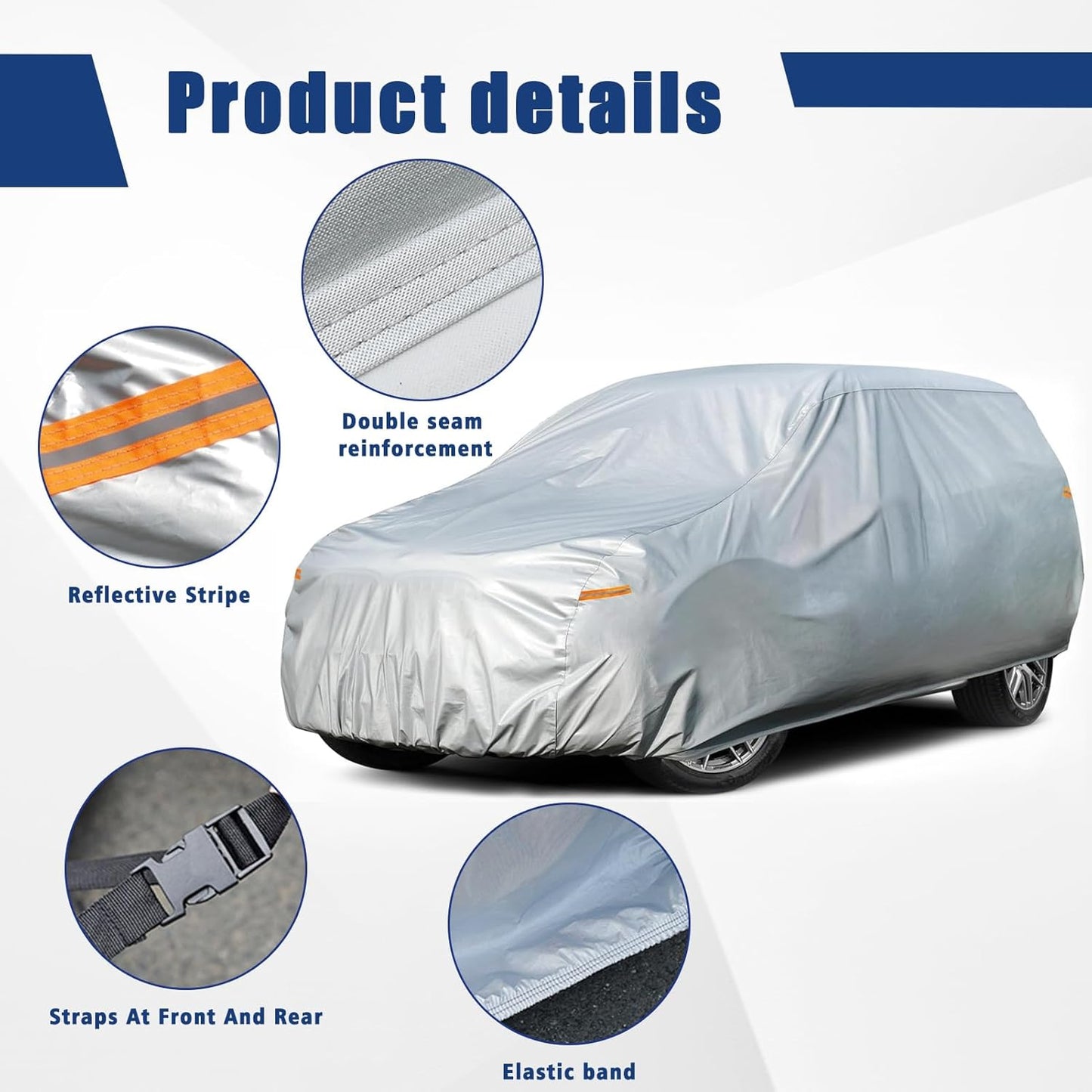 Kayme 6 Layers SUV Car Cover Custom Fit for GMC Yukon (1995-2025) Waterproof All Weather for Automobiles, Outdoor Full Cover Rain Sun UV Protection.Silver