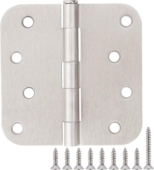 3 Pack 4 Inch Door Hinges Brushed Nickel Interior/Exterior Door Hinges Satin Nickel 4"x4" 5/8 Radius Rounded Front 4In Door Hinges Silver Heavy Duty Iron Shed House Hinges Door Hardware Brushed Nickel