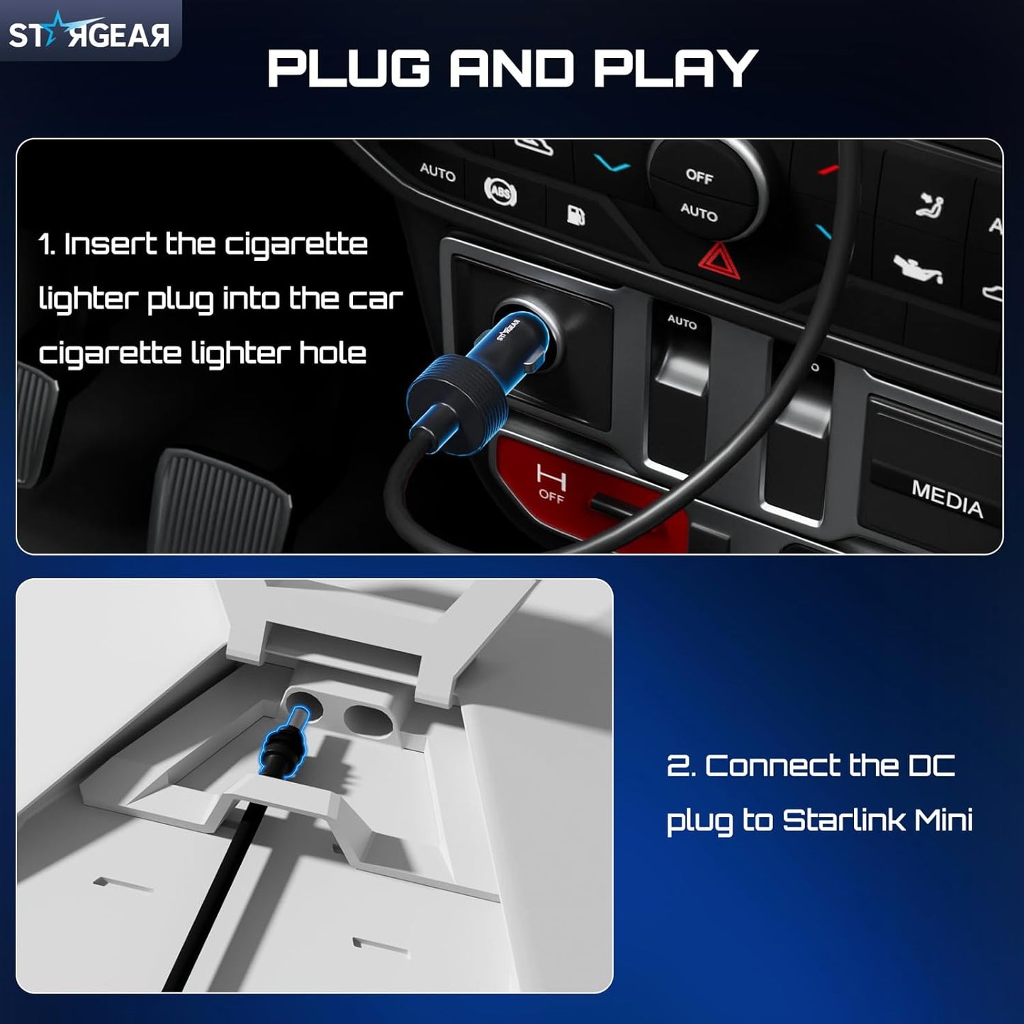 Starlink Mini Cable 12V Power Cable 3M/10FT, Starlink Mini Accessories 16AWG Cigarette Lighter to DC Cord, 12V-48V Car Charger Car Adapter